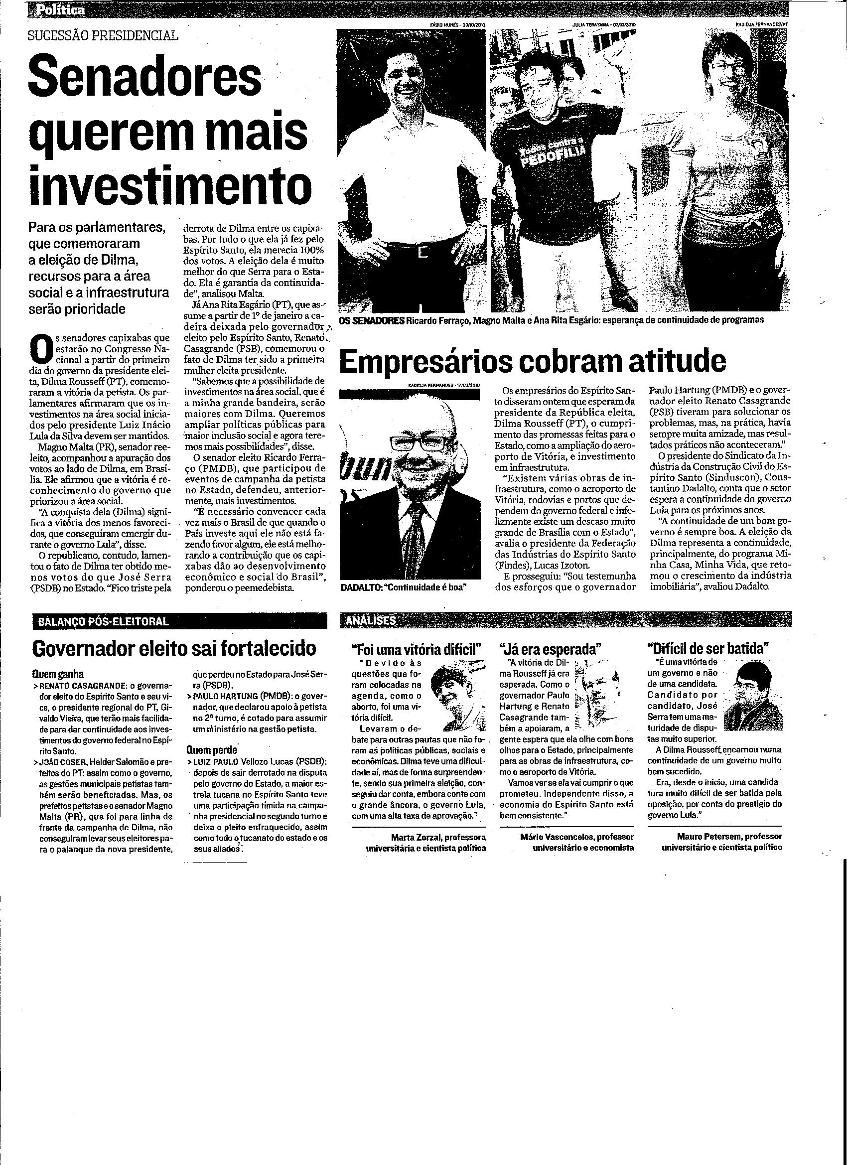 Senadores querem mais investimentos