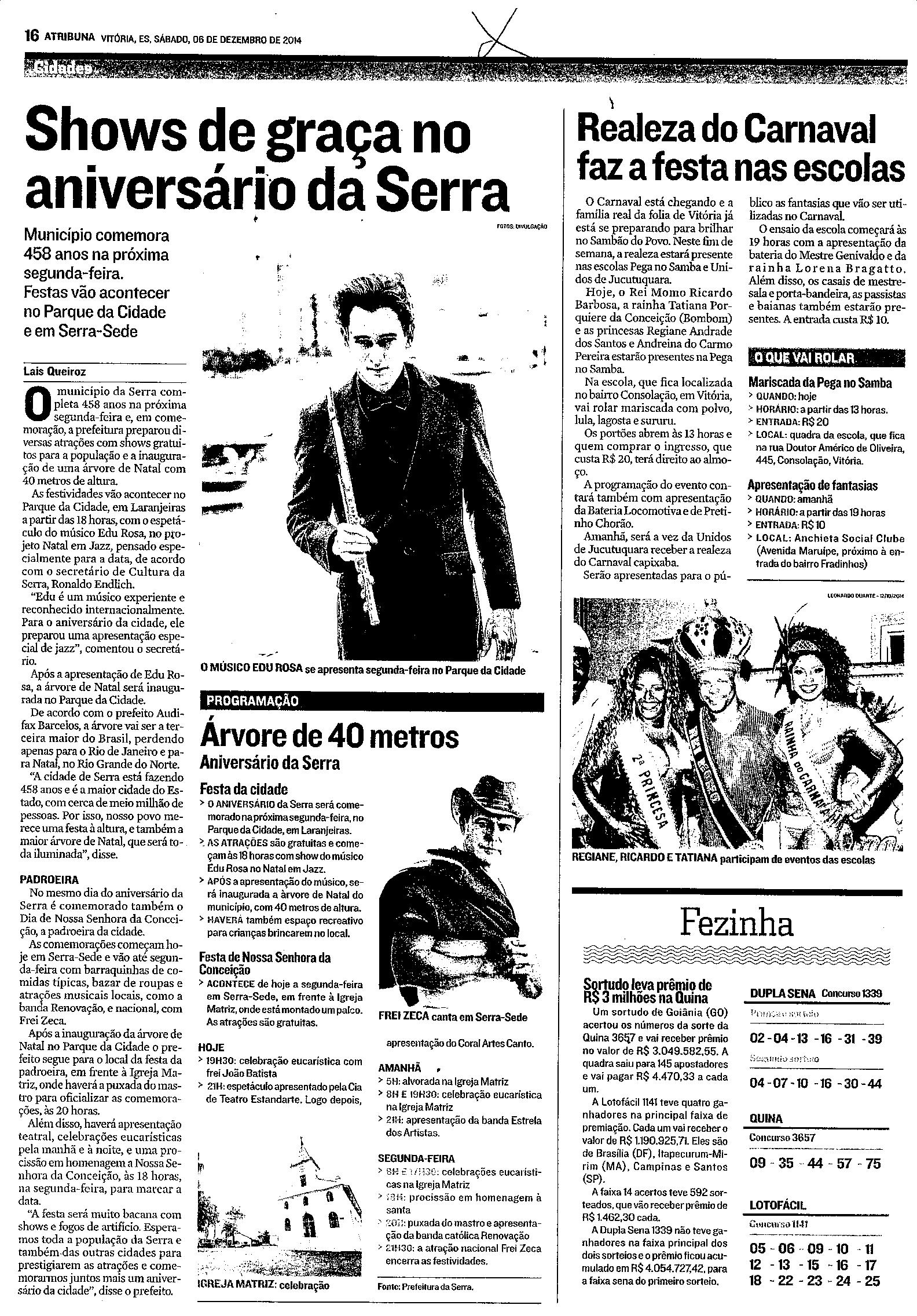Shows de graça co anoversario da Serra