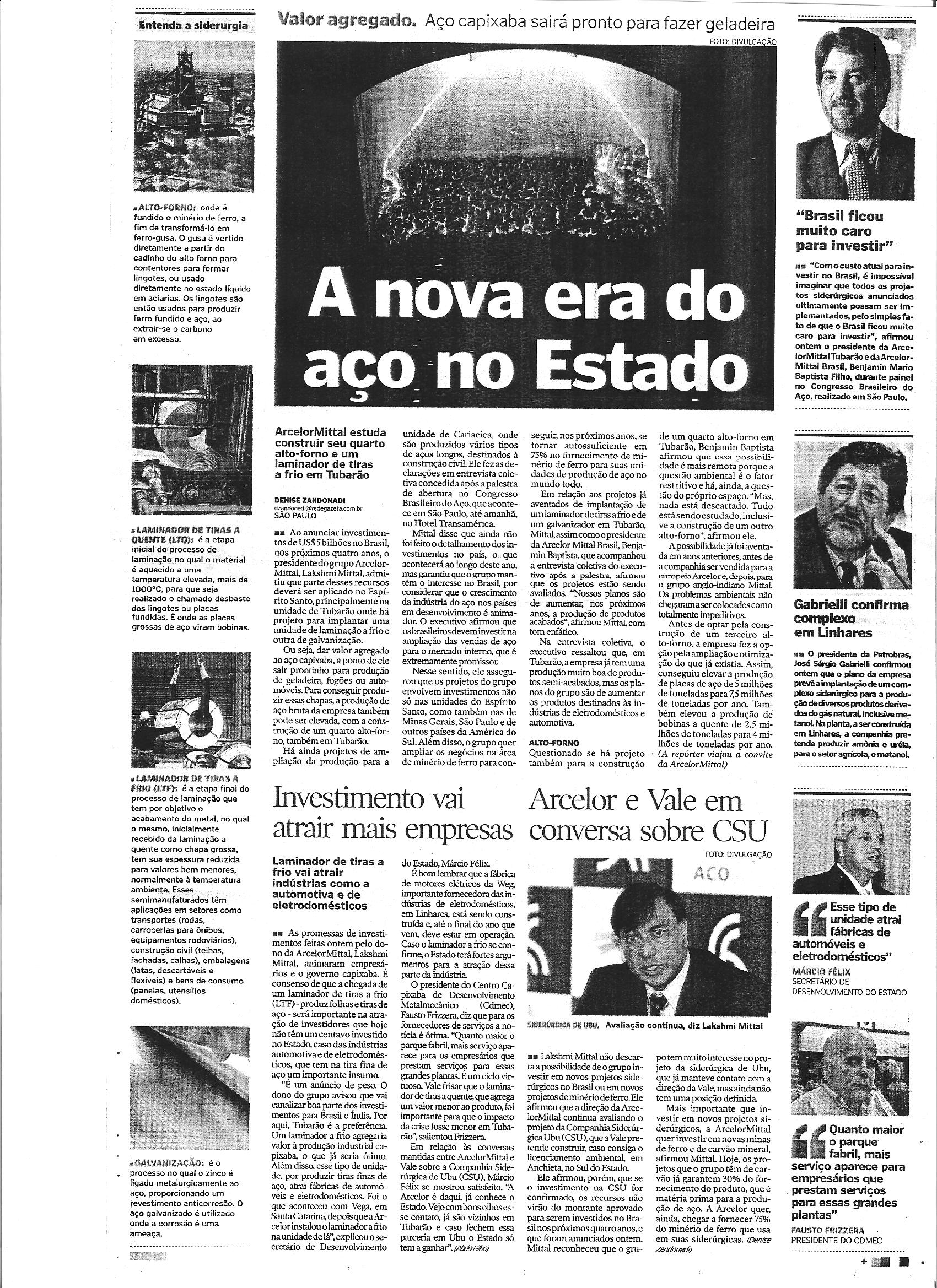 Economia - A nova era do aço no Estado