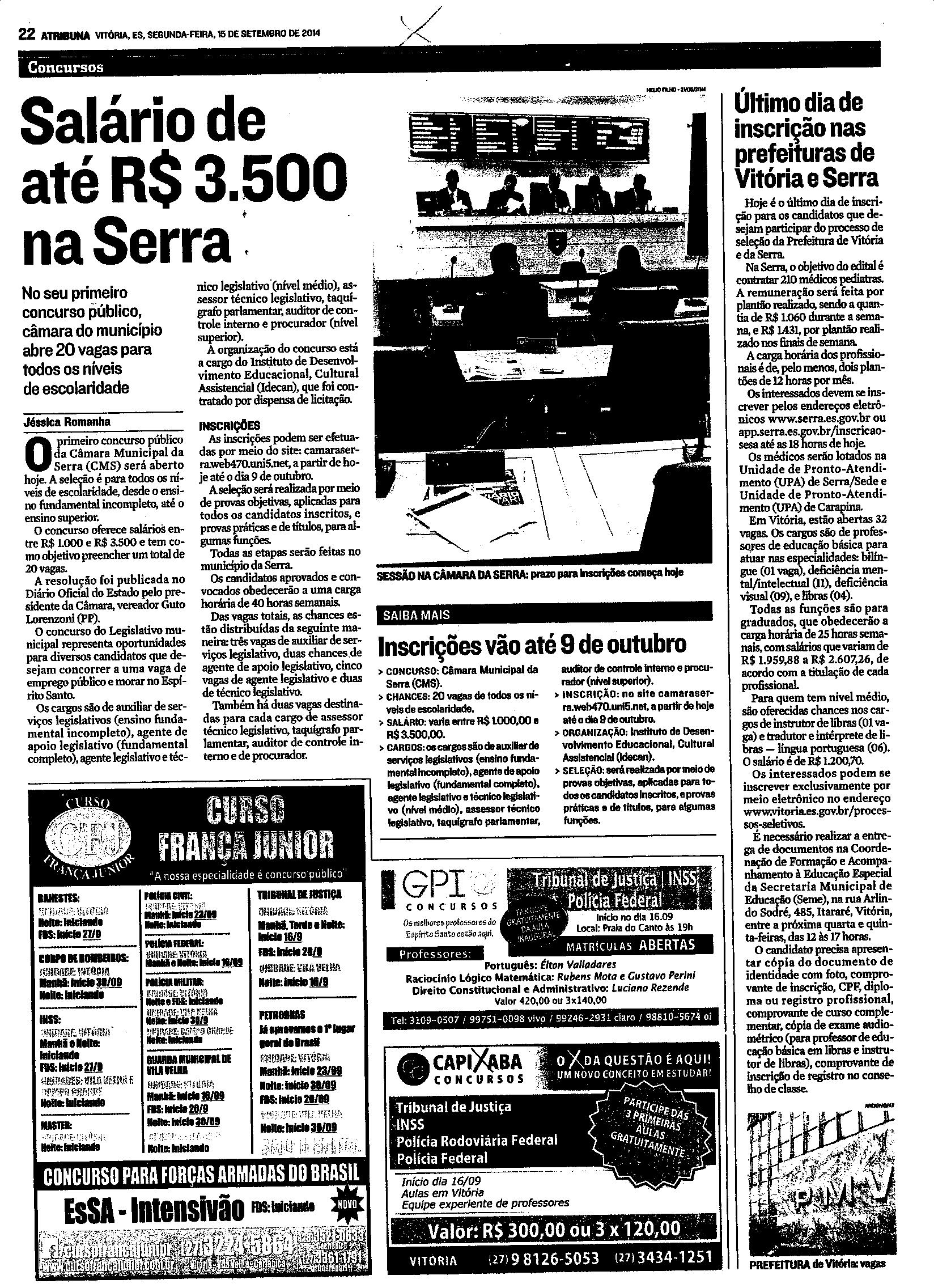 Salário de até R$ 3.500 Na Serra