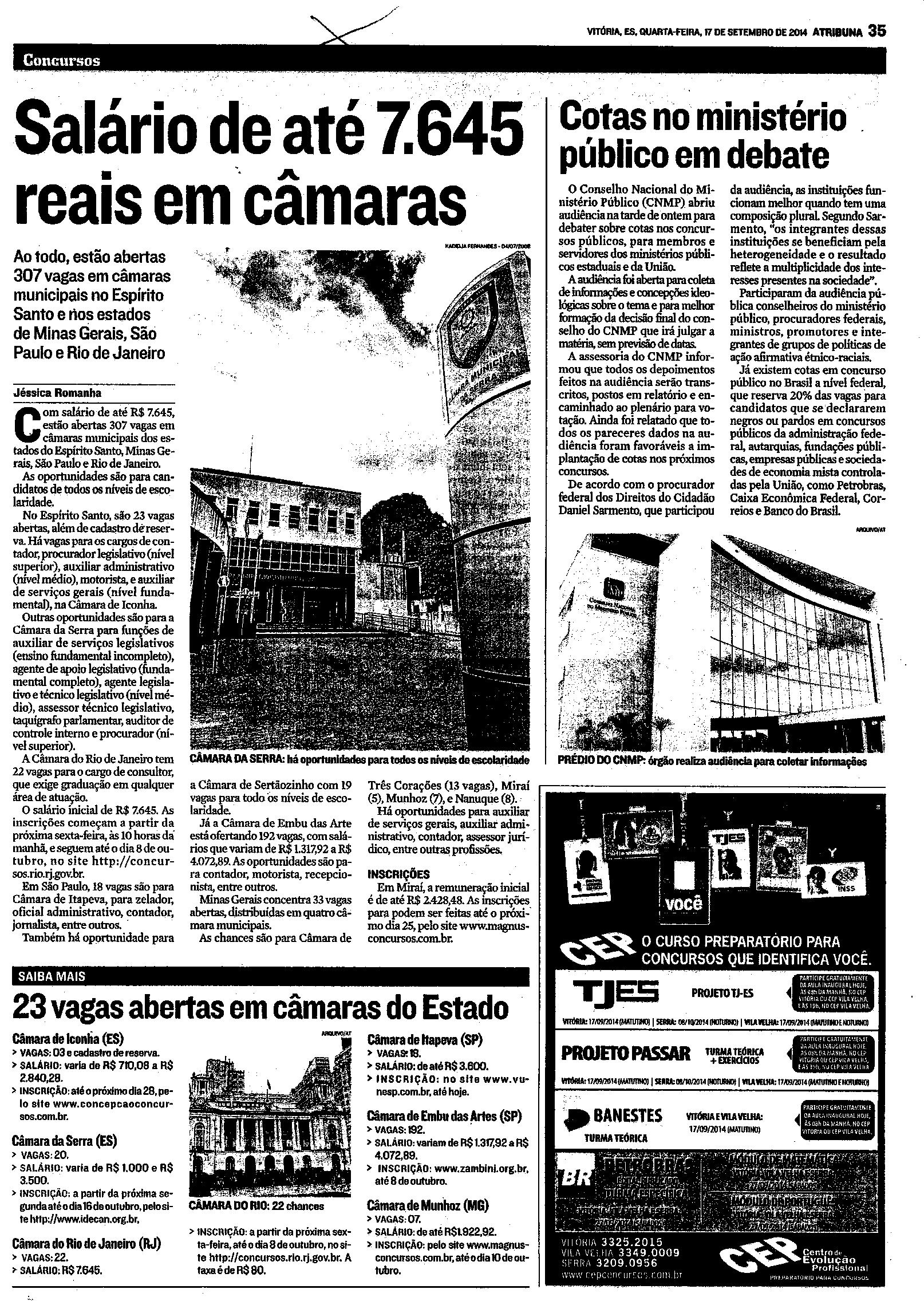 Concursos - Salário de até 7.645 reais em Câmaras