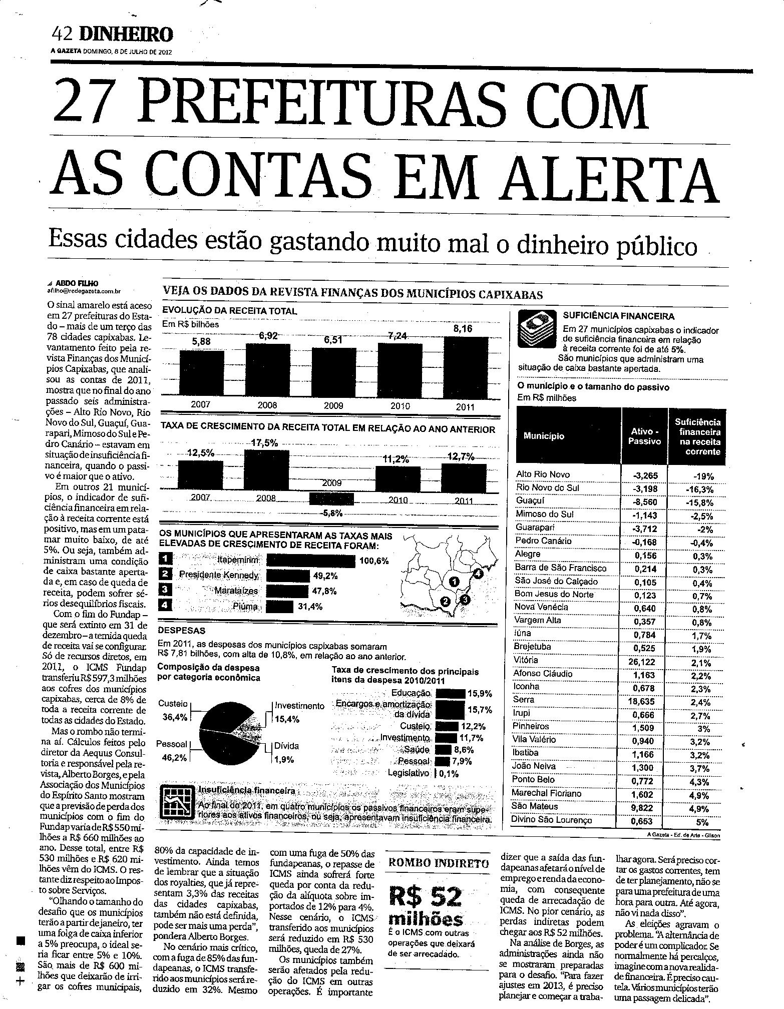 27 prefeituras com as contas em alerta