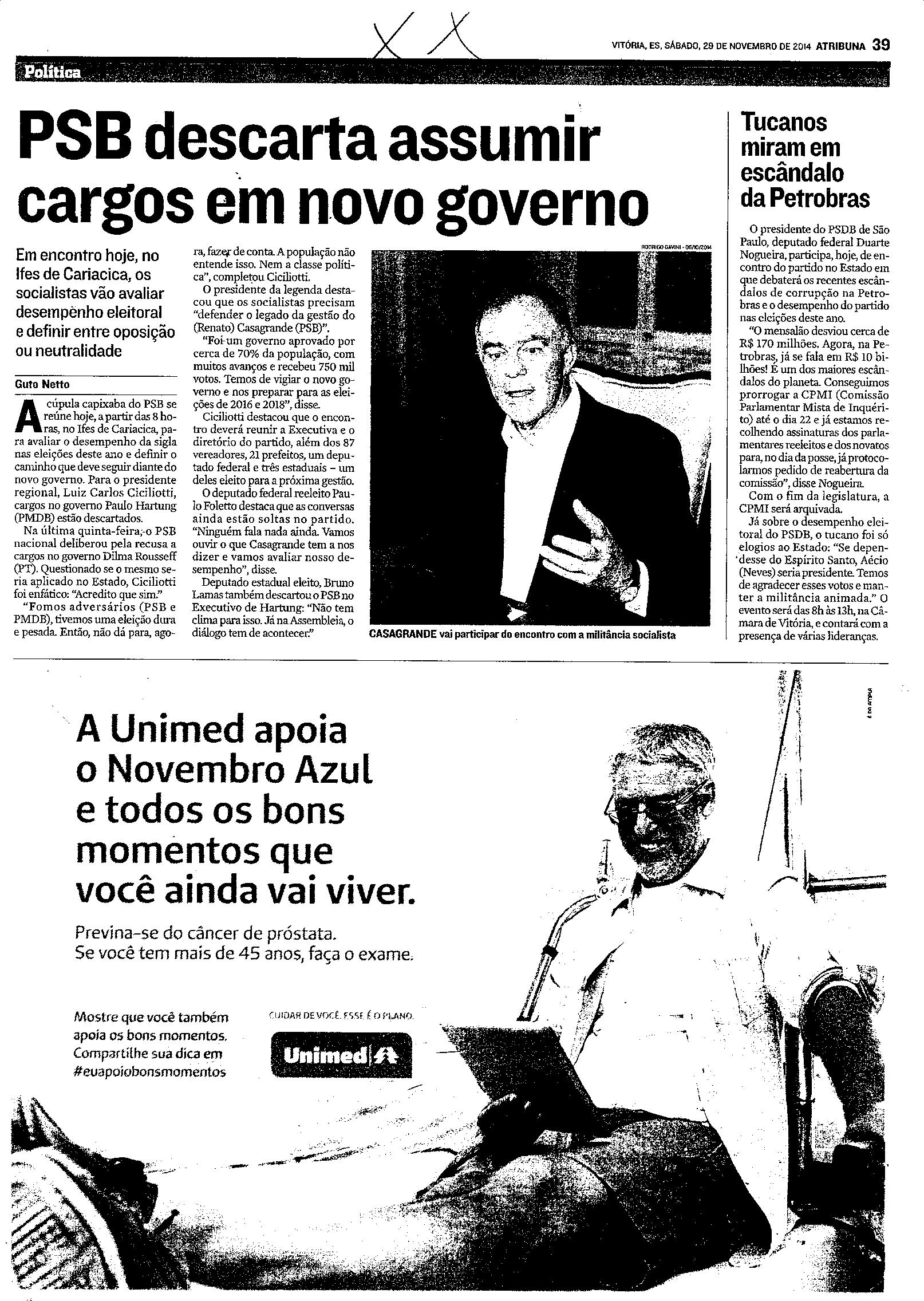 PSB descarta assumir cargos em novo governo