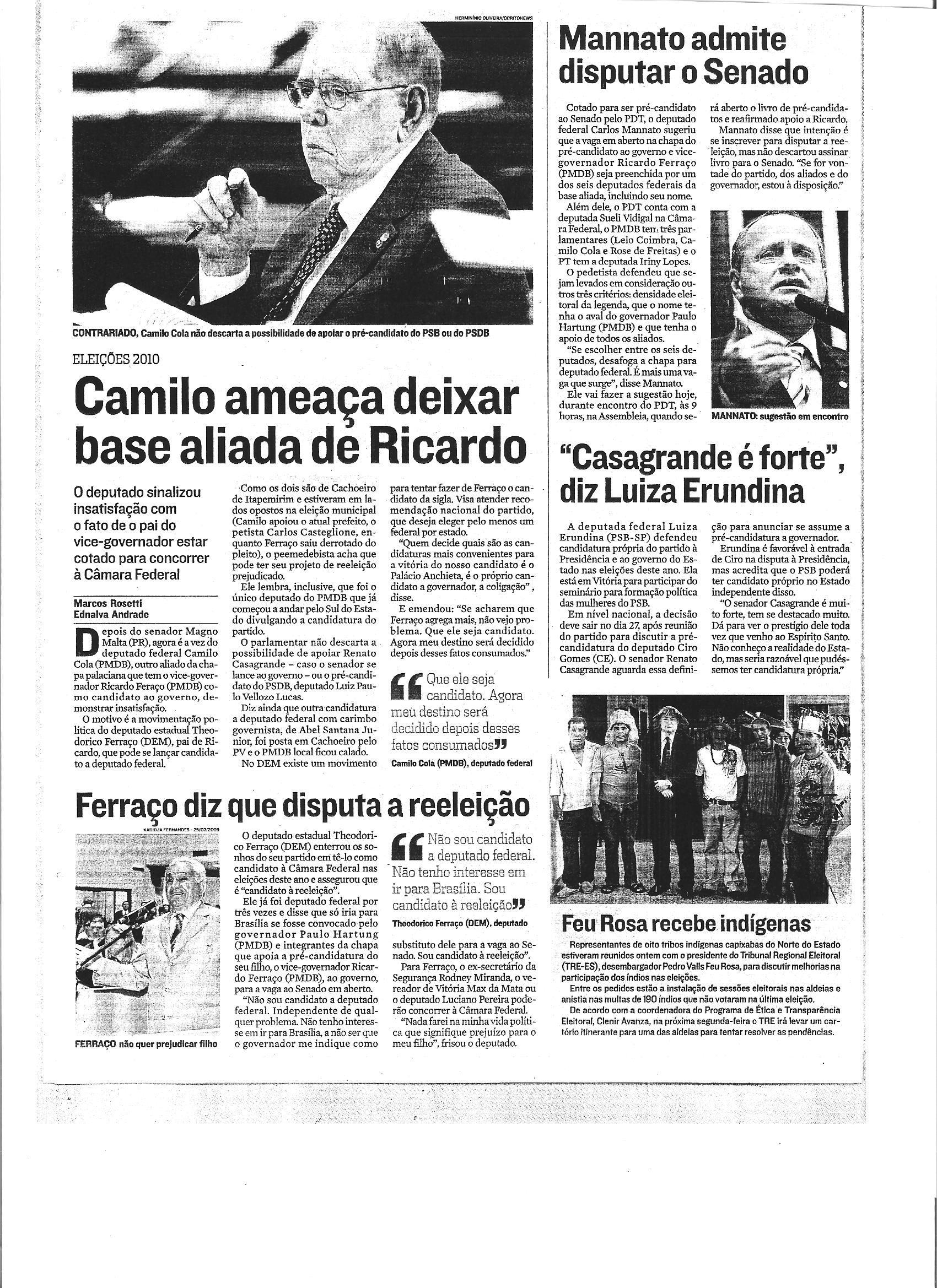 Política - Camilo ameaça deixar base aliada de Ricardo