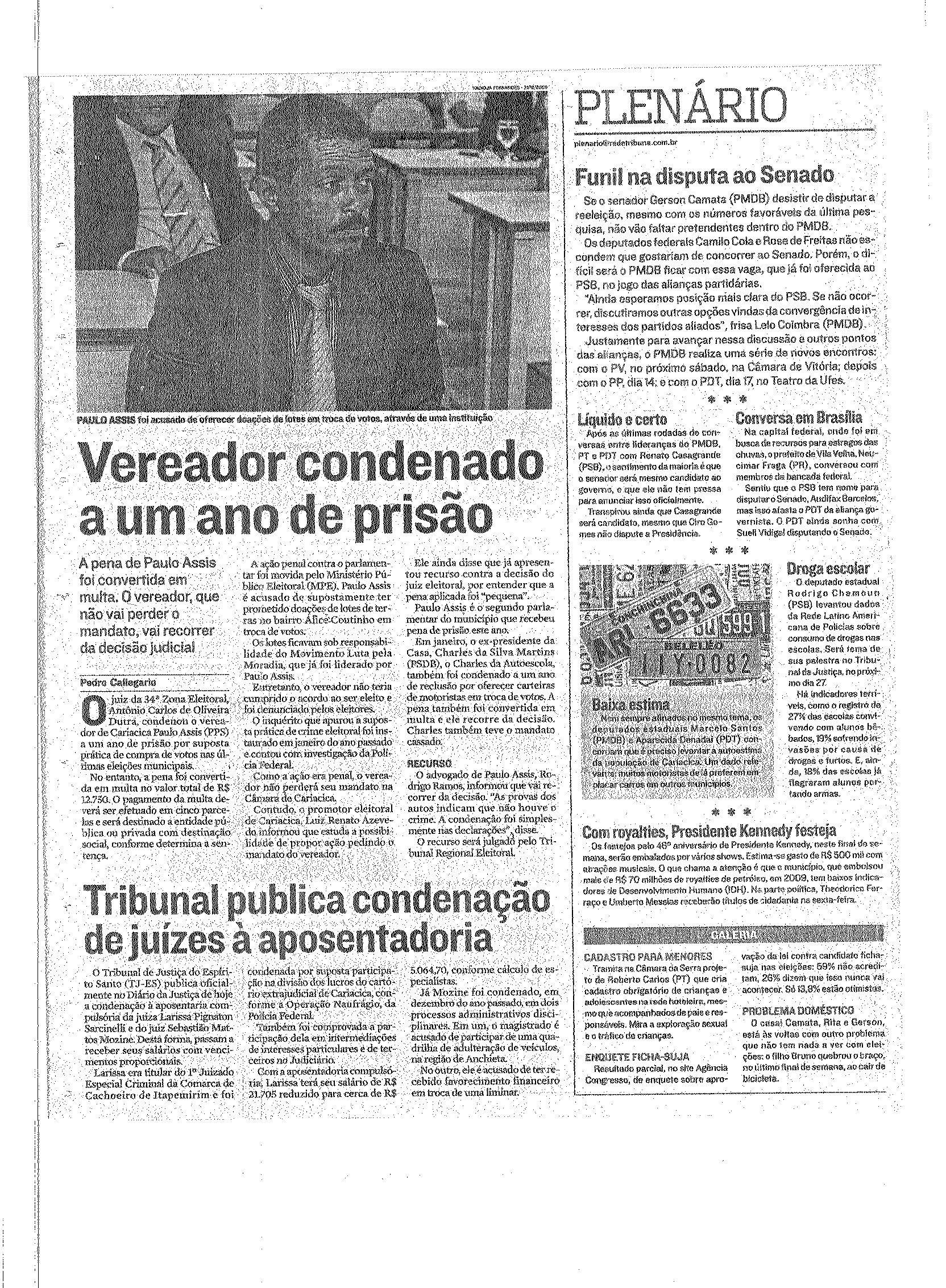 Plenário -  Vereador condenado a um ano de prisão