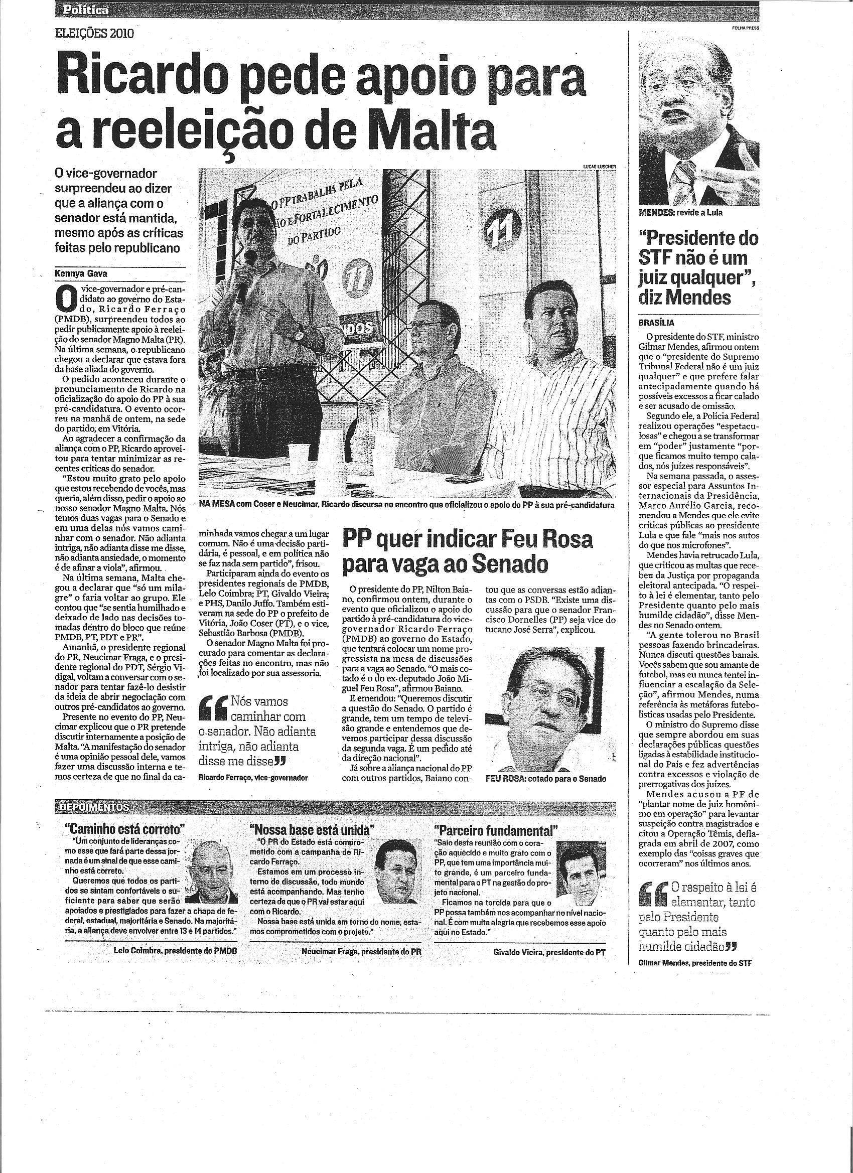 Política - Ricardo pede apoio para a reeleição de Malta