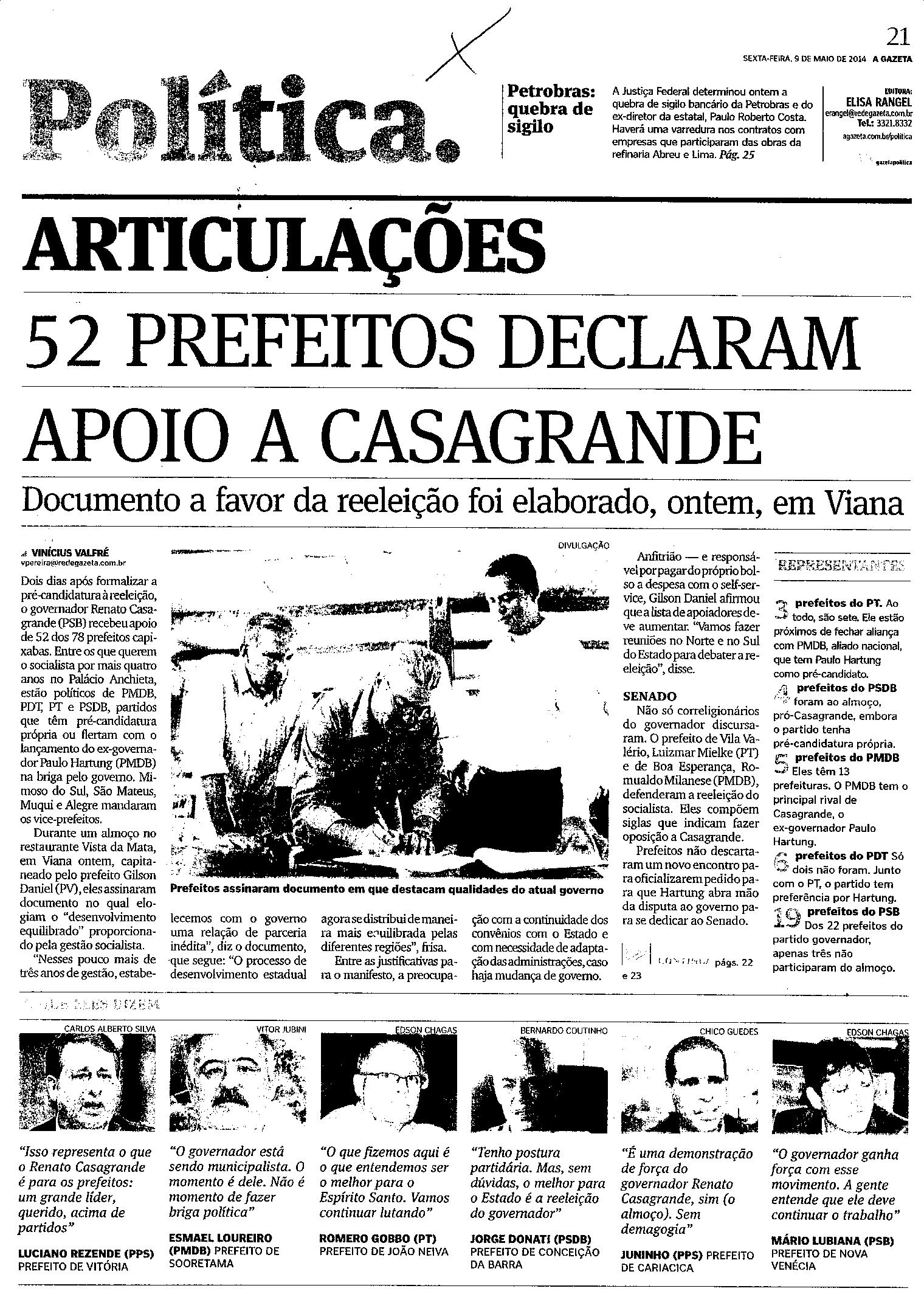52 prefeitos declaram apoio a Casagrande