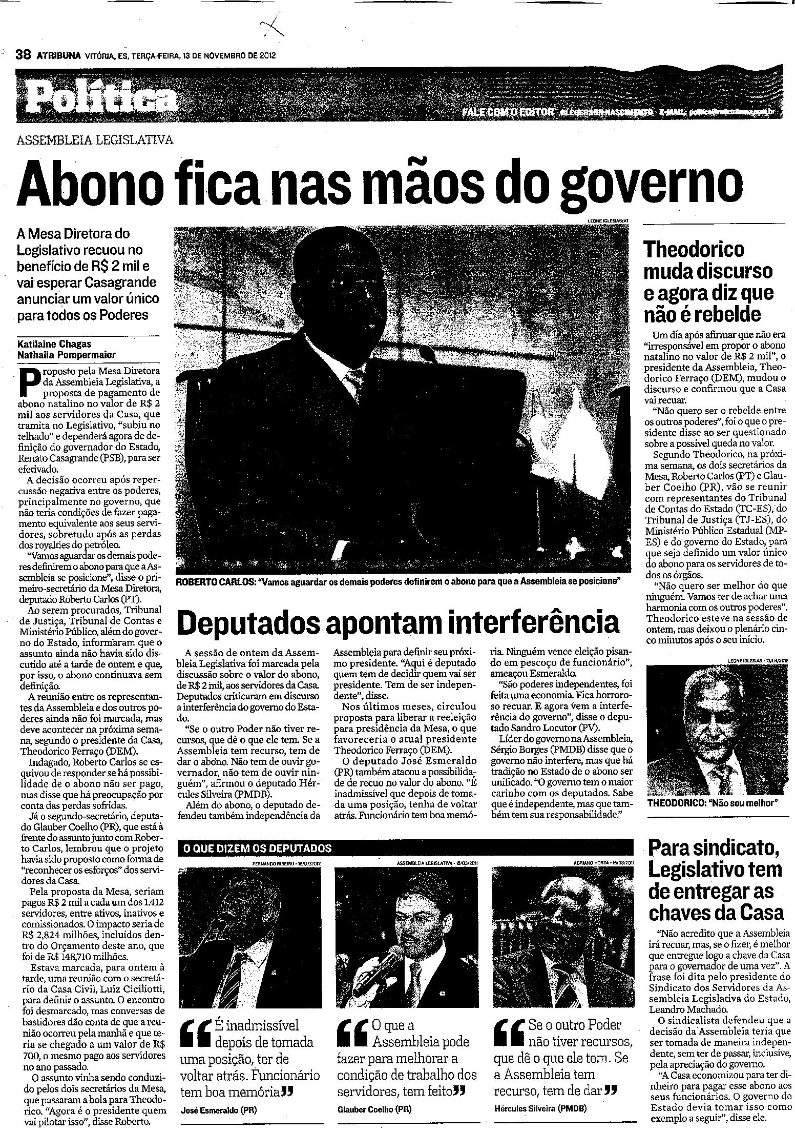 Assembléia Legislativa - Abono fica nas mãos do governo