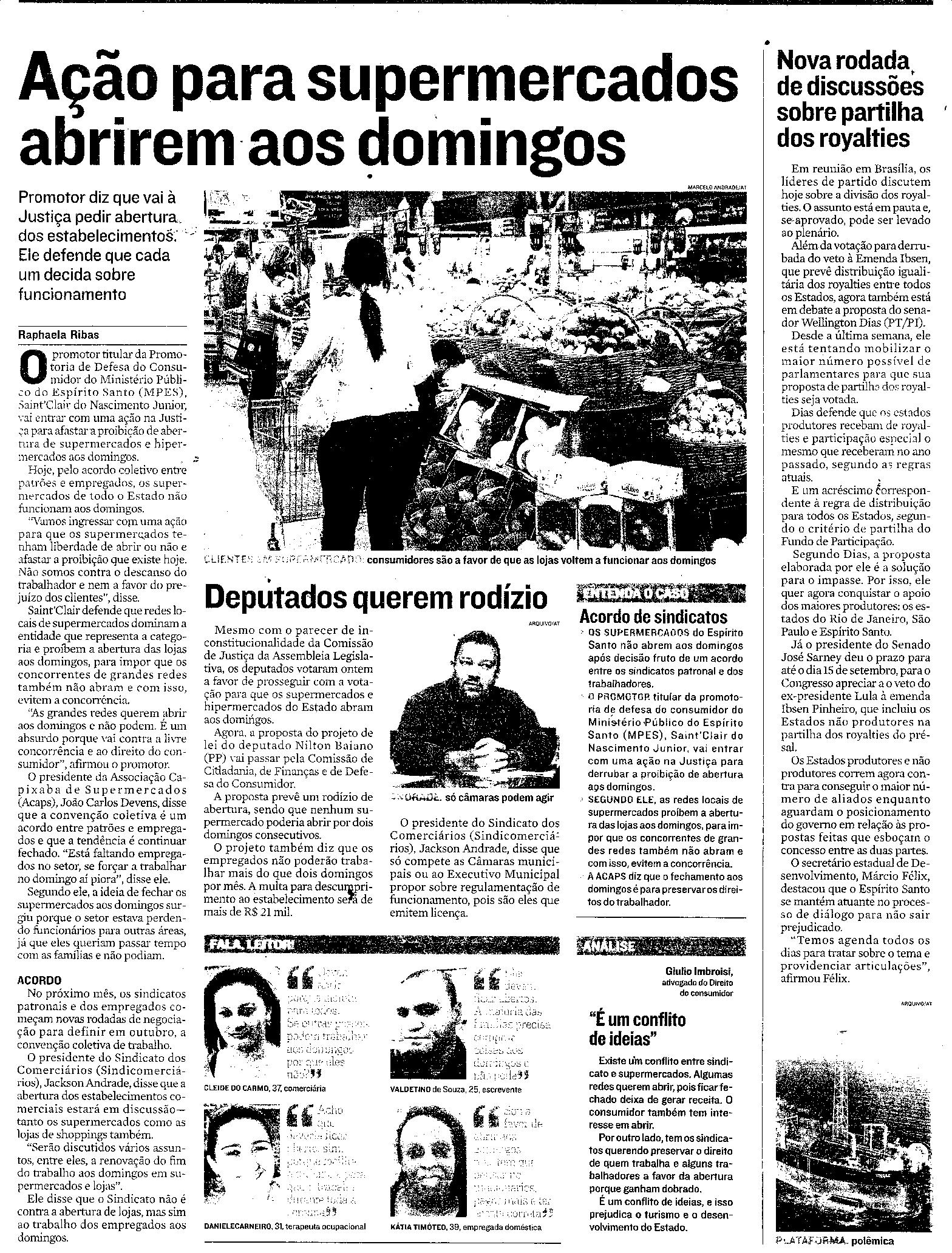 Ação para supermercados abrirem aos domingos