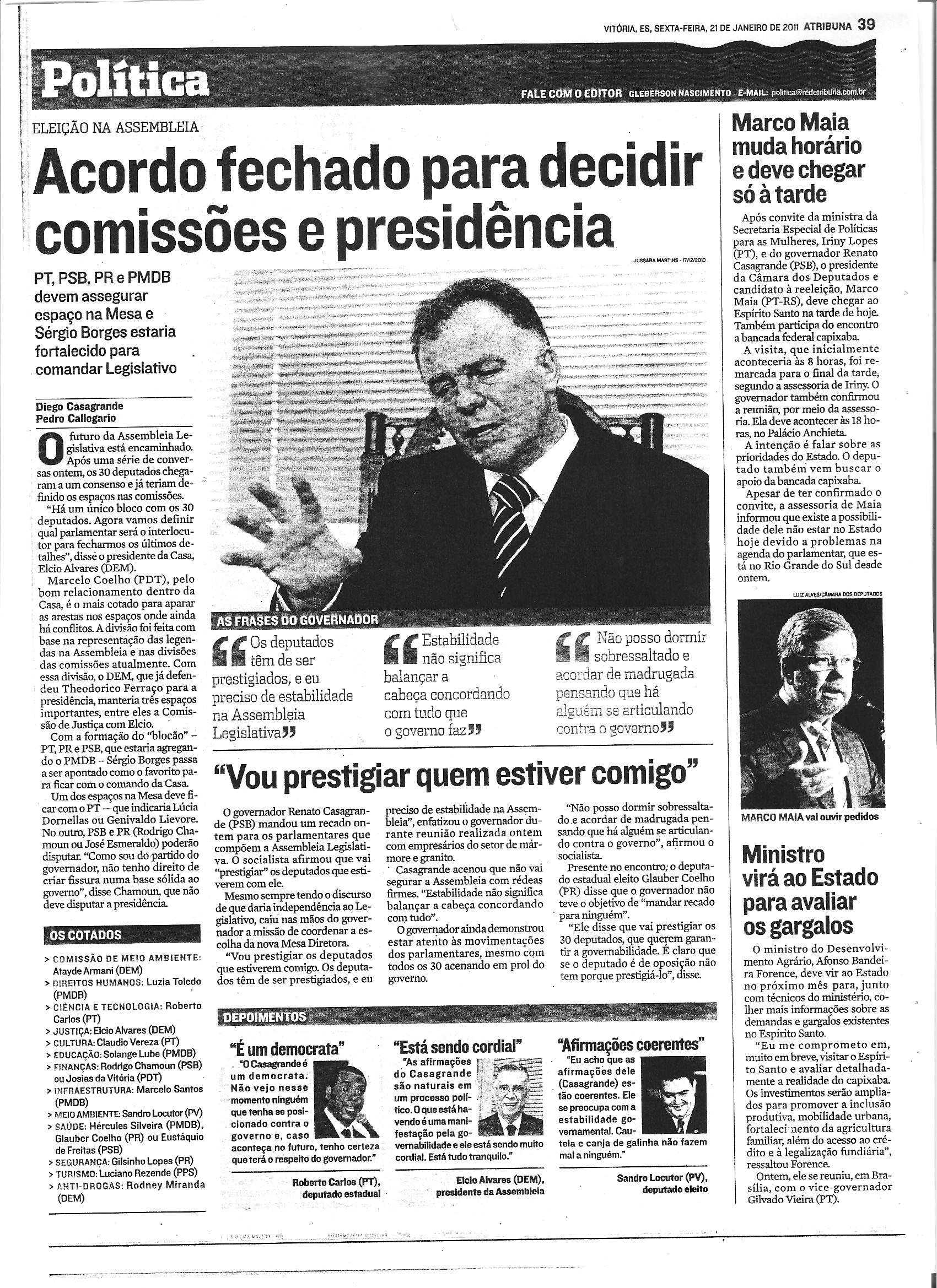 Acordo fechado para decidir comissões e presidência