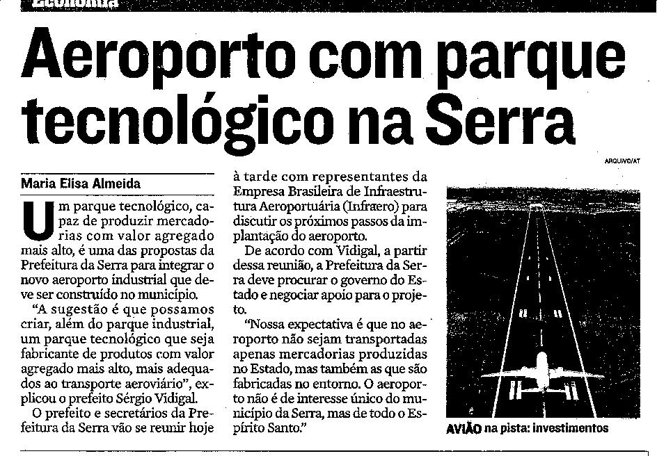 Aeroporto com parque tecnológico na Serra