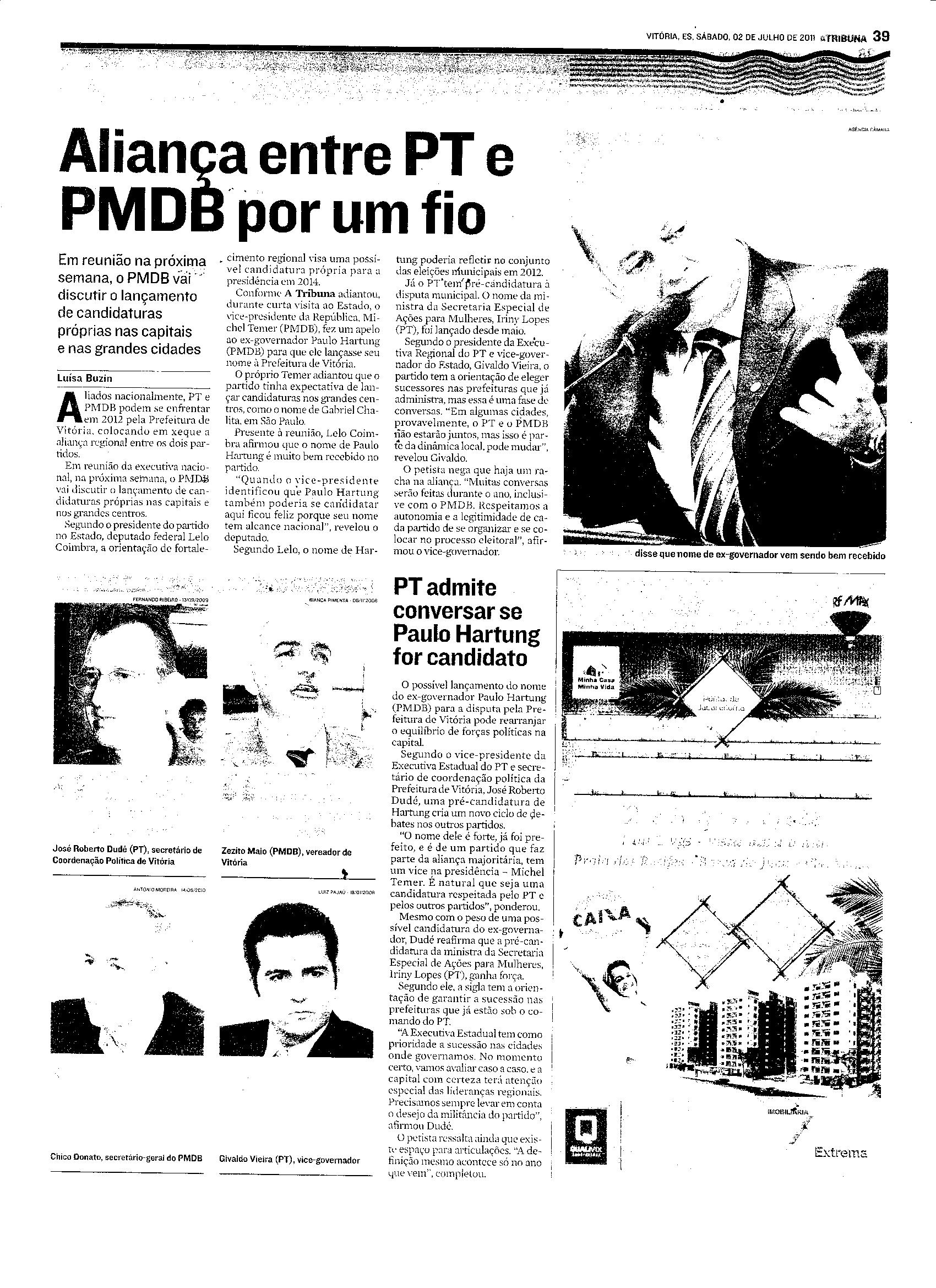Aliança entre PT e PMDB por um fio