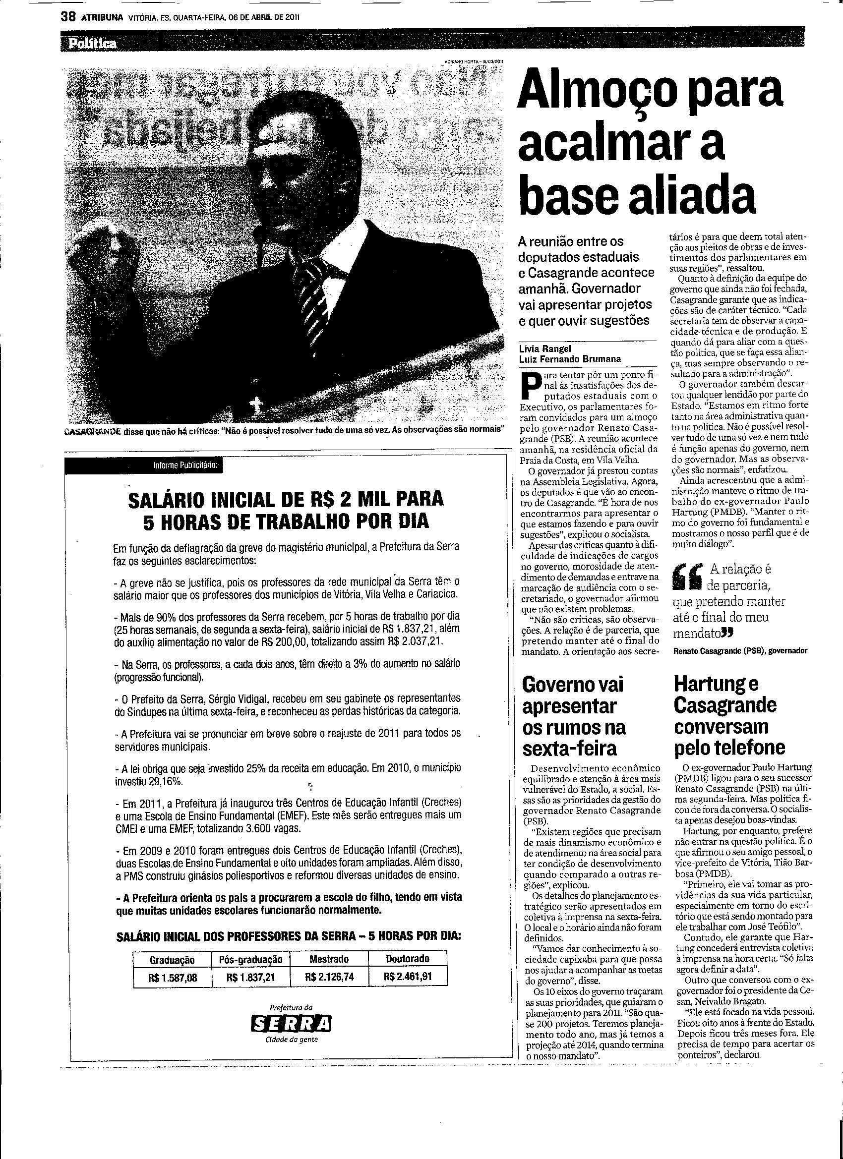 Reunião entre deputados estaduais e Casagrande para apresentar projetos e ouvir sugestões