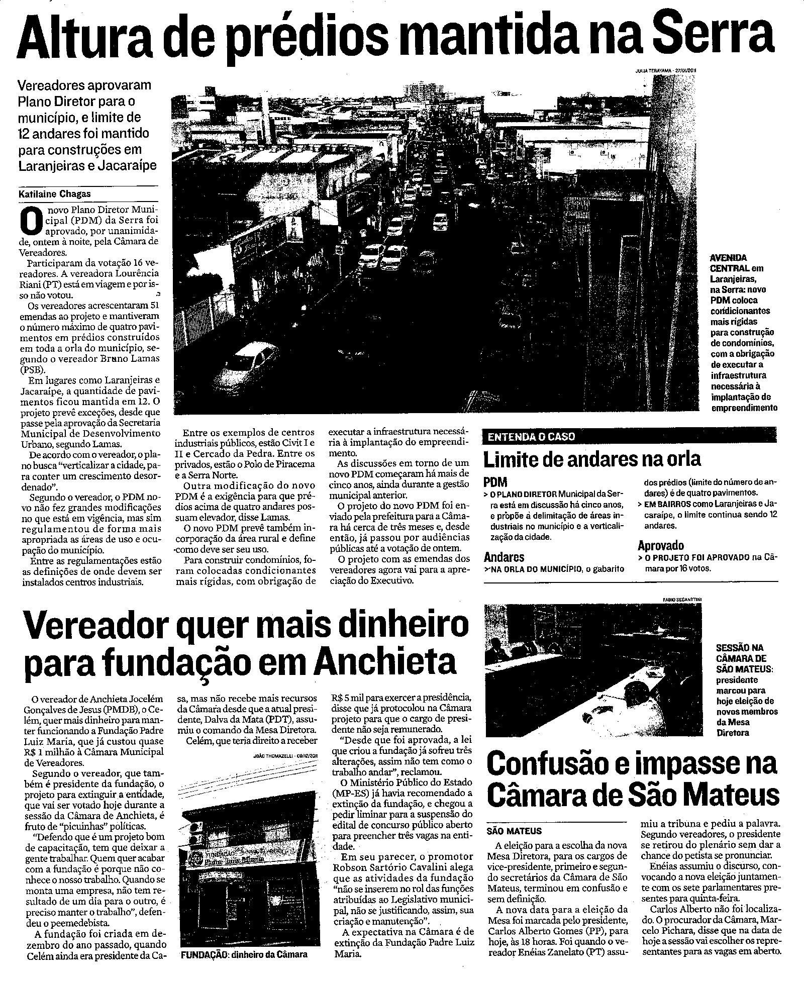 Votação do PDM - Vereadores da Serra aprovaram Plano Diretor para o município
