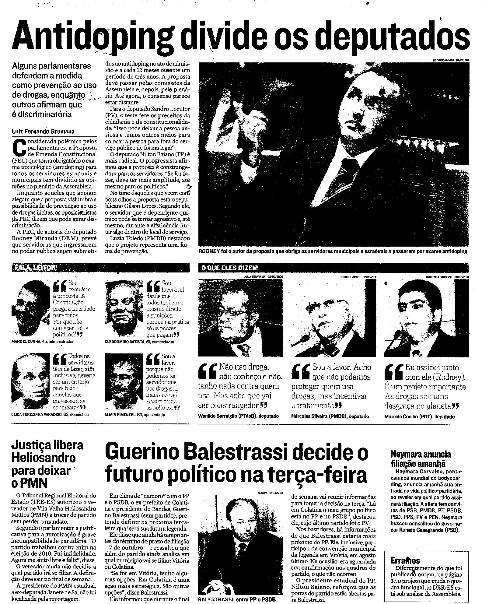Antidoping divide os deputados