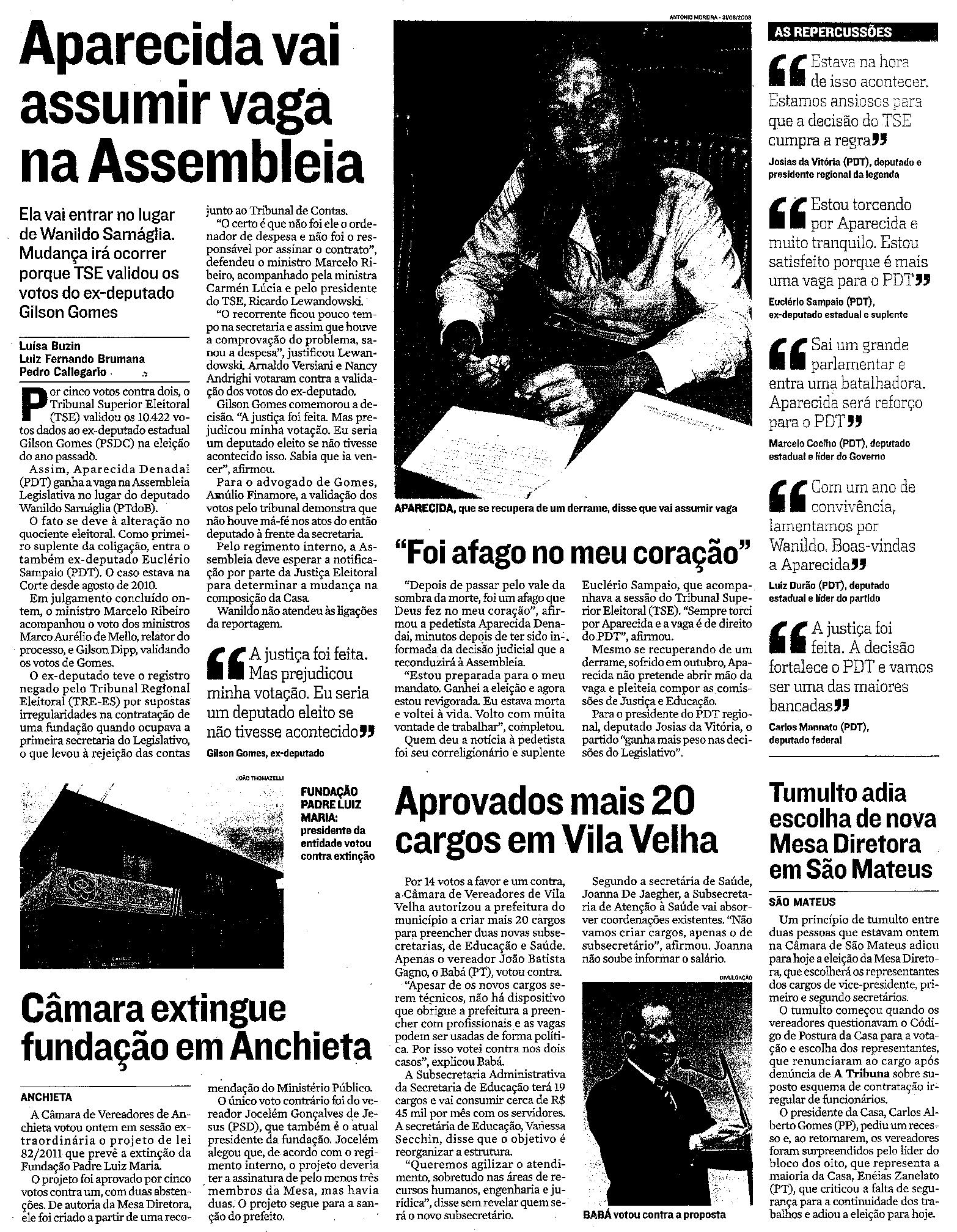 Aparecida vai assumir vaga na Assembléia