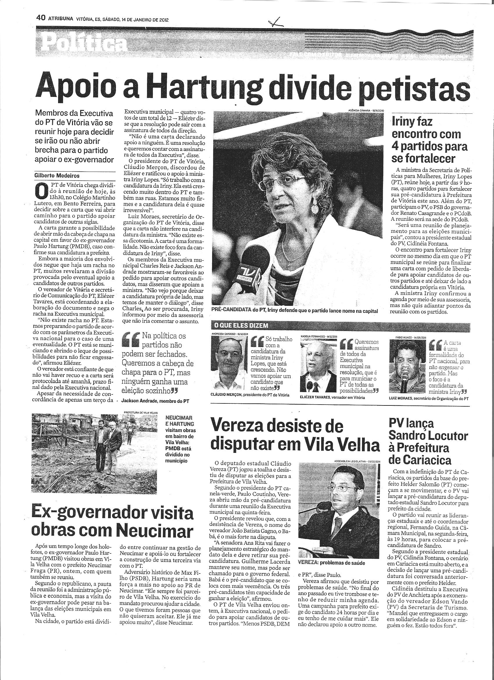 Apoio a Hartung divide petistas