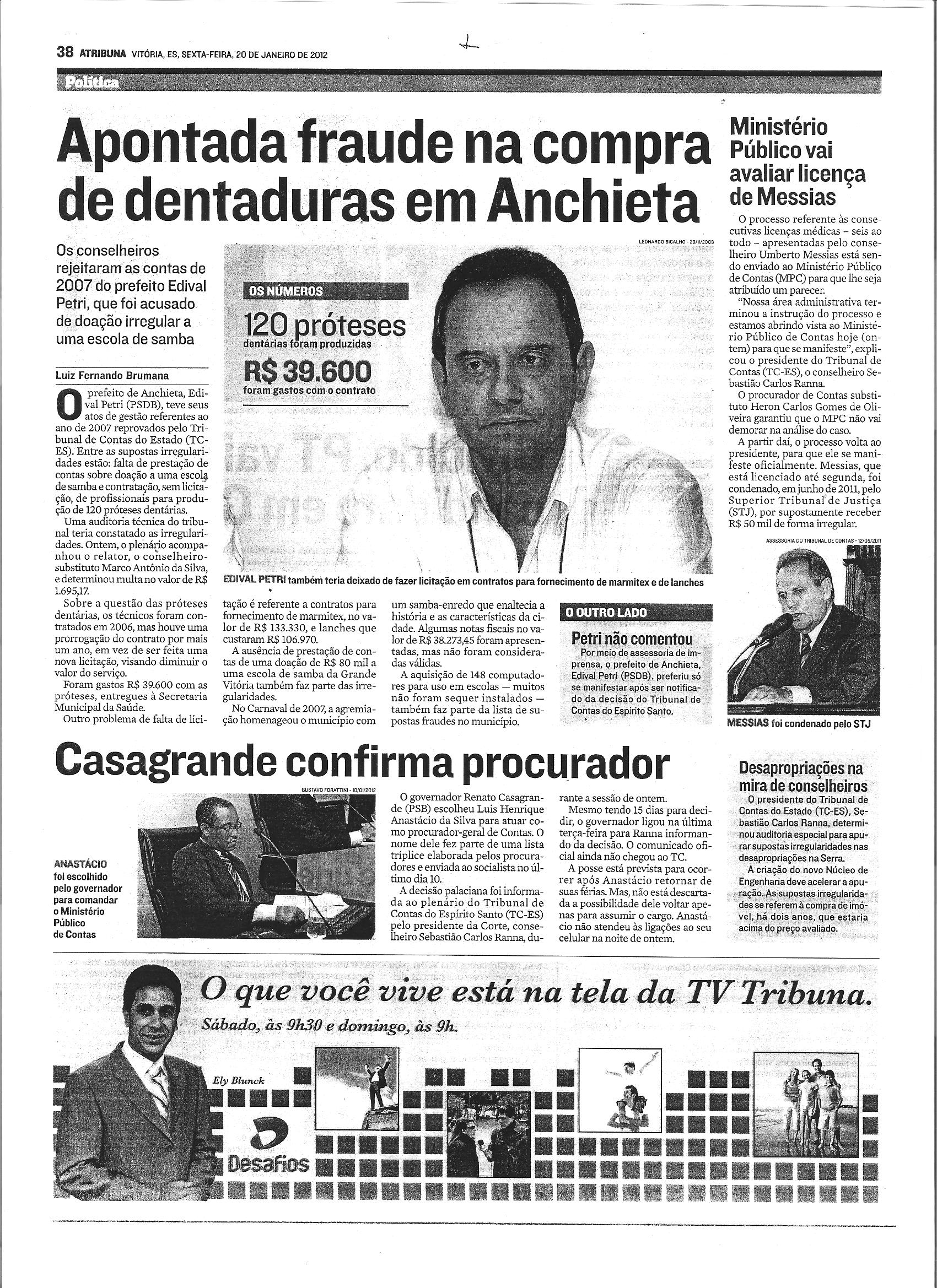 Apontada fraude na compra de dentaduras em Anchieta