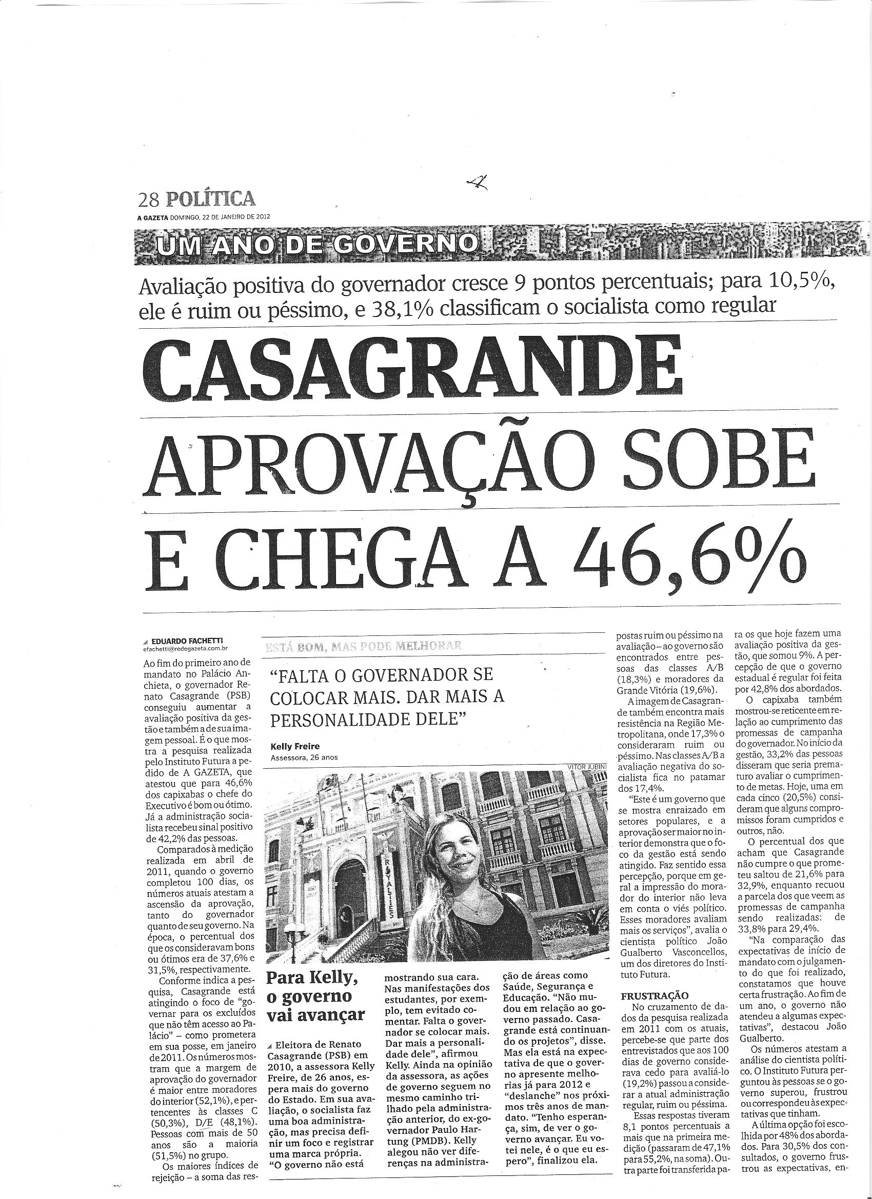 Casagrande: Aprovação sobe e chega a 46,6%- parte 1