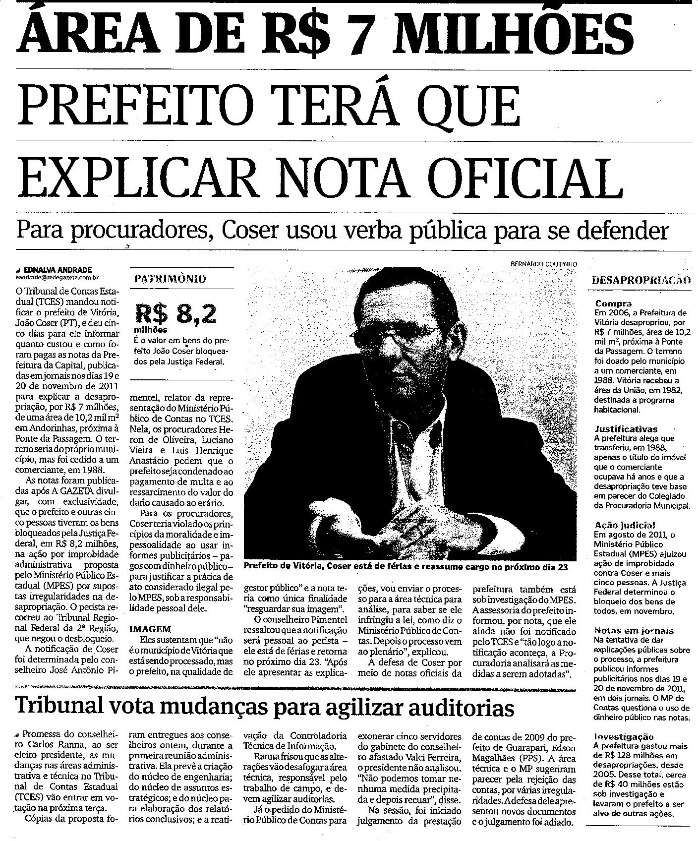 Área de R$ 7 milhões - Prefeito terá que explicar nota oficial