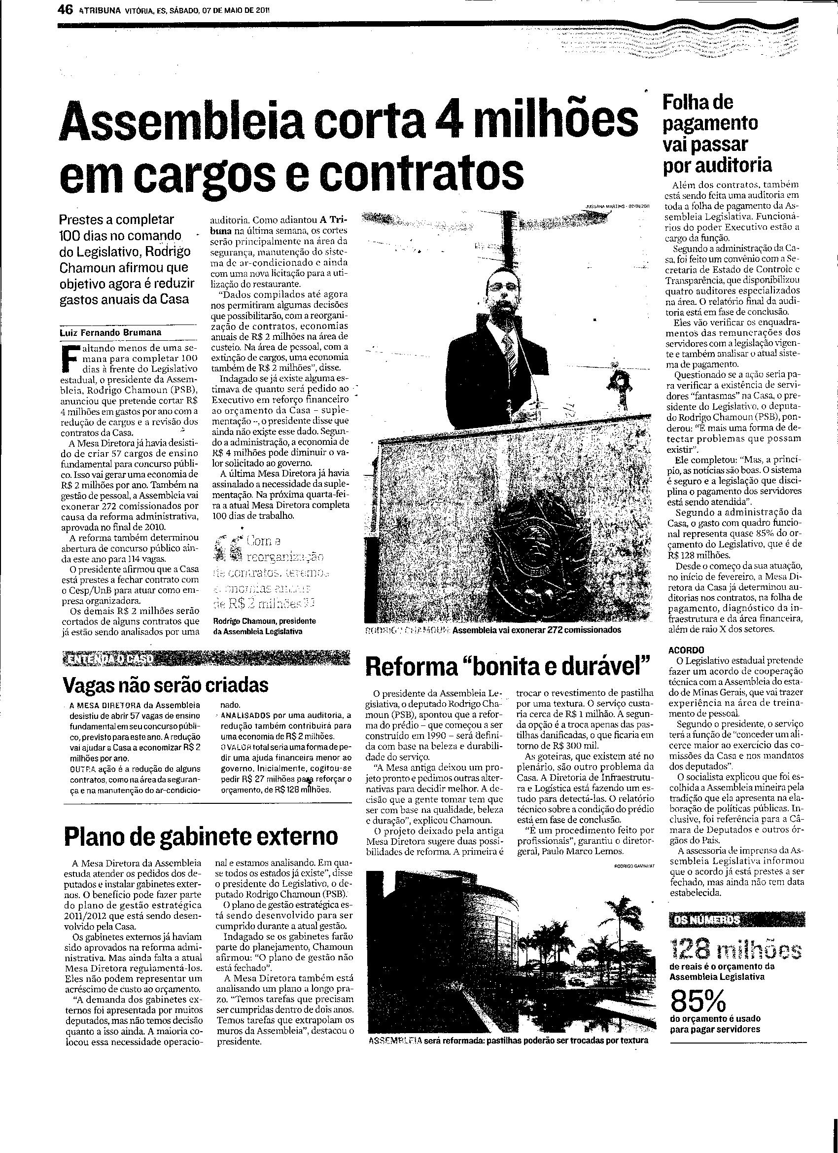 Assembléia corta 4 milhões em cargos e contratos