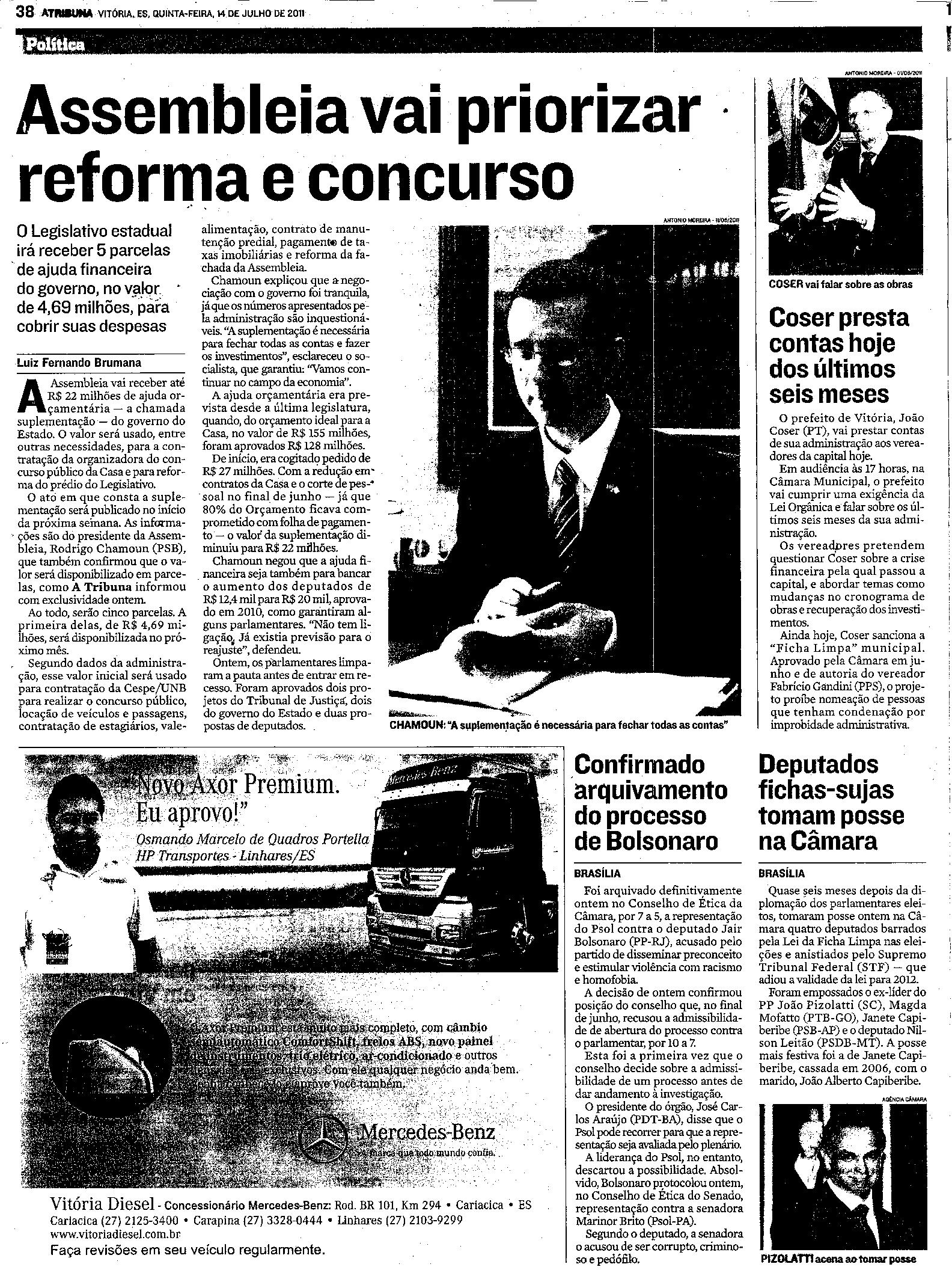 Assembleia vai priorizar reforma e concurso