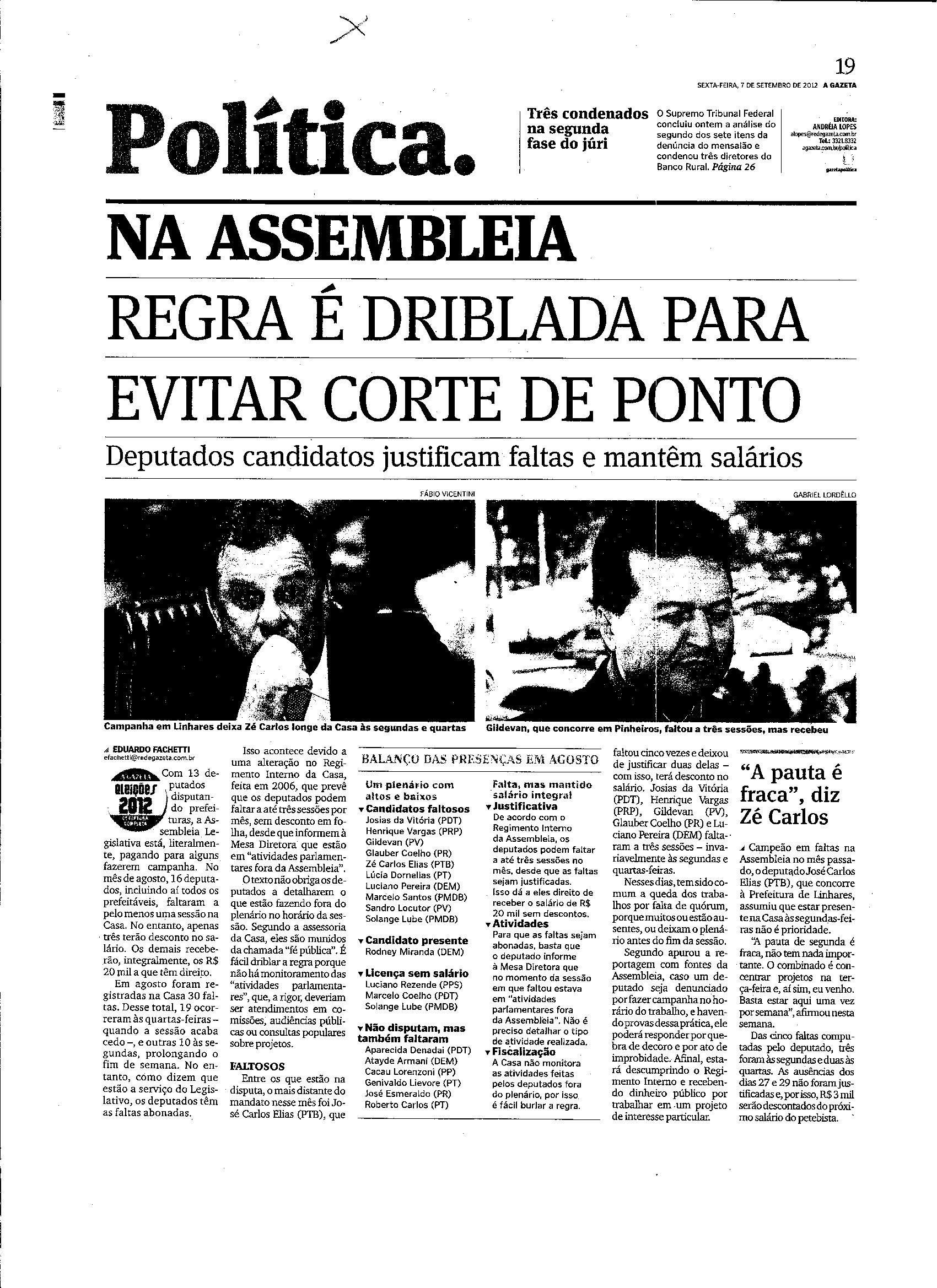 Na Assembleia: Regra é driblada para evitar corte de ponto