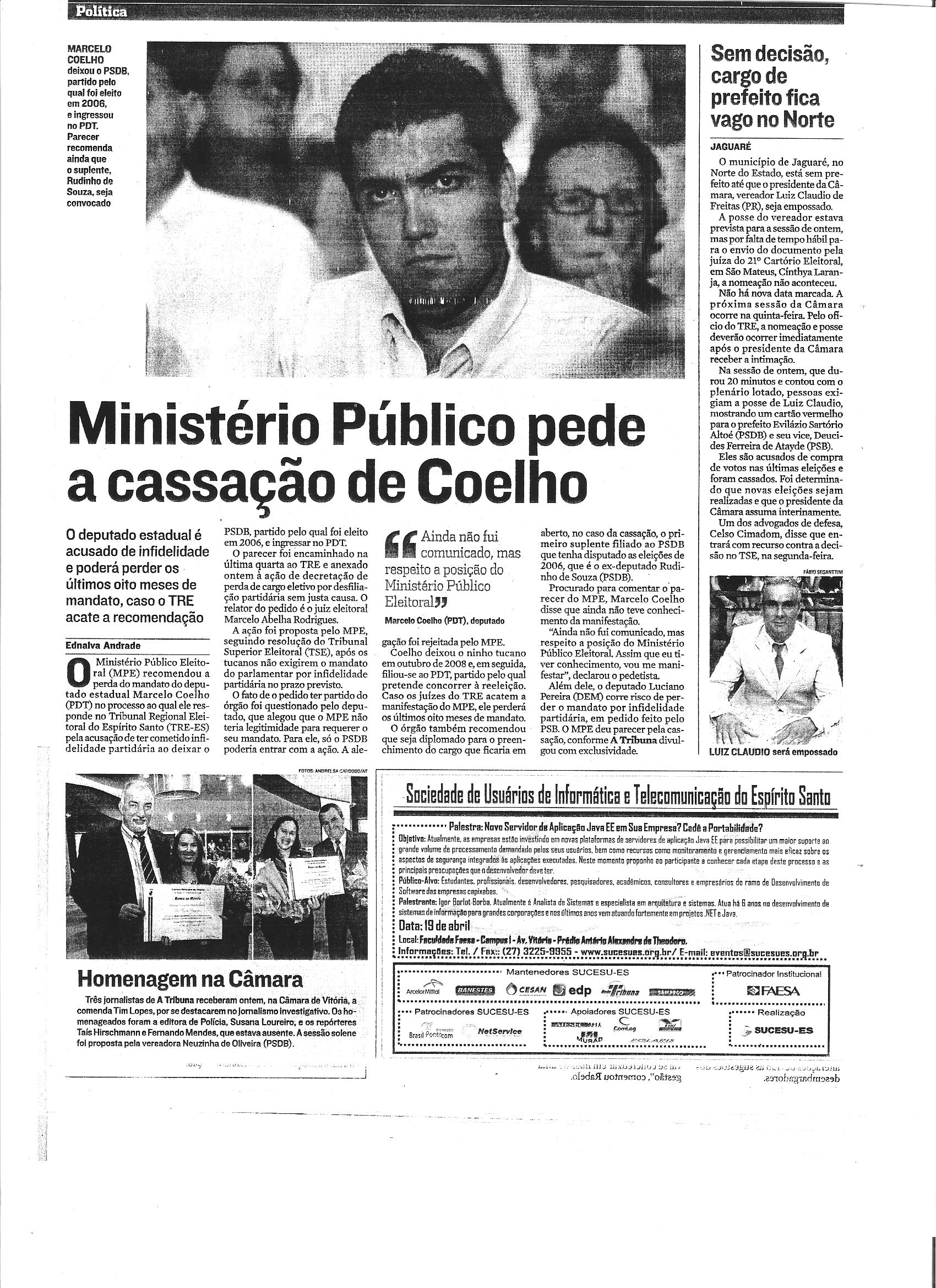 Política - Ministério Público pede cassação de Coelho