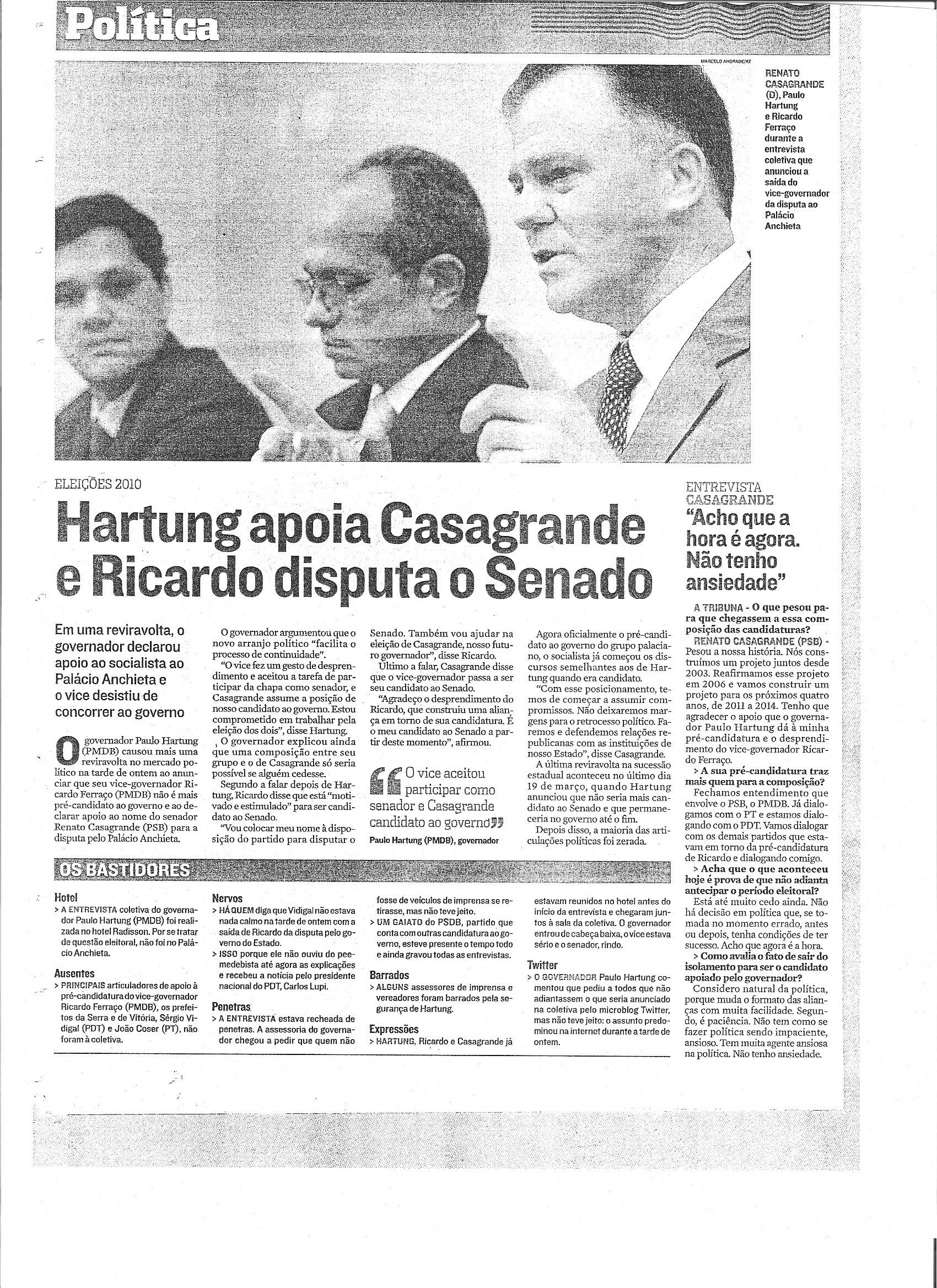 Hartung apoia Casagrande 