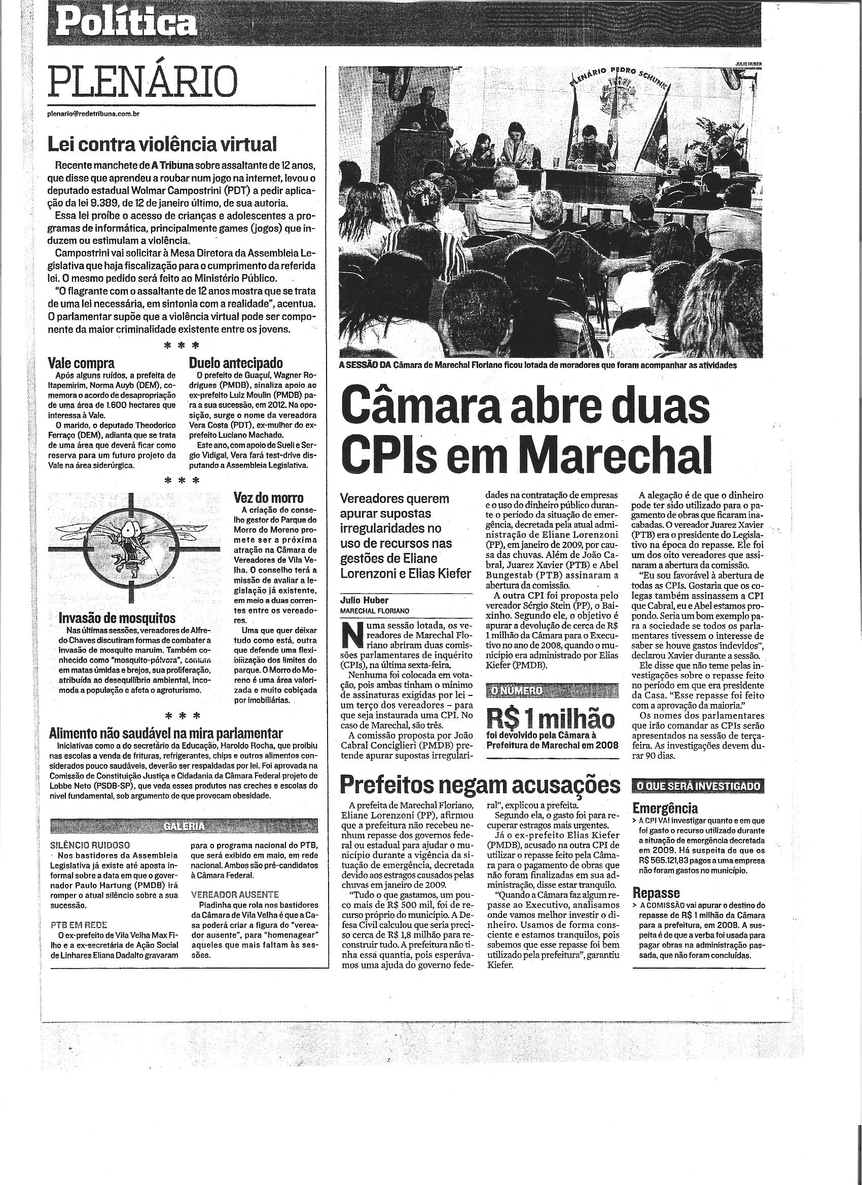 Plenário - Câmara abre duas CPIs em Marechal