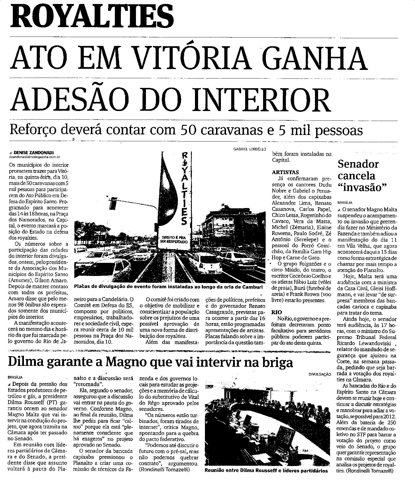 Royalties - Ato em Vitória ganha adesão do interior