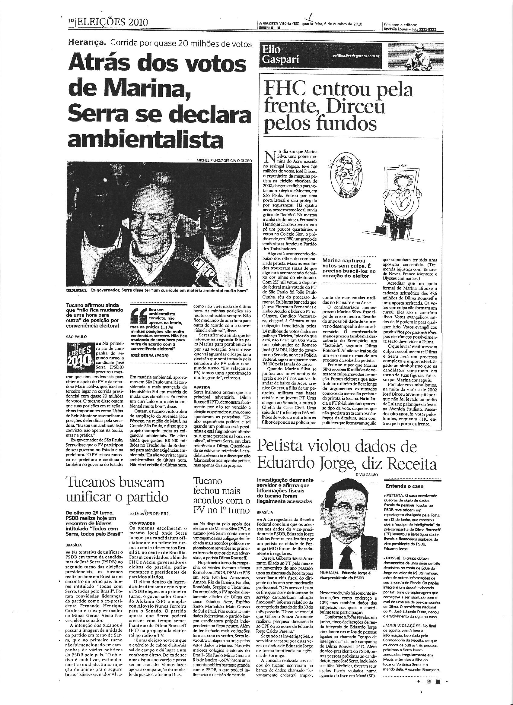 Atrás dos votos de Marina, Serra se declara ambientalista