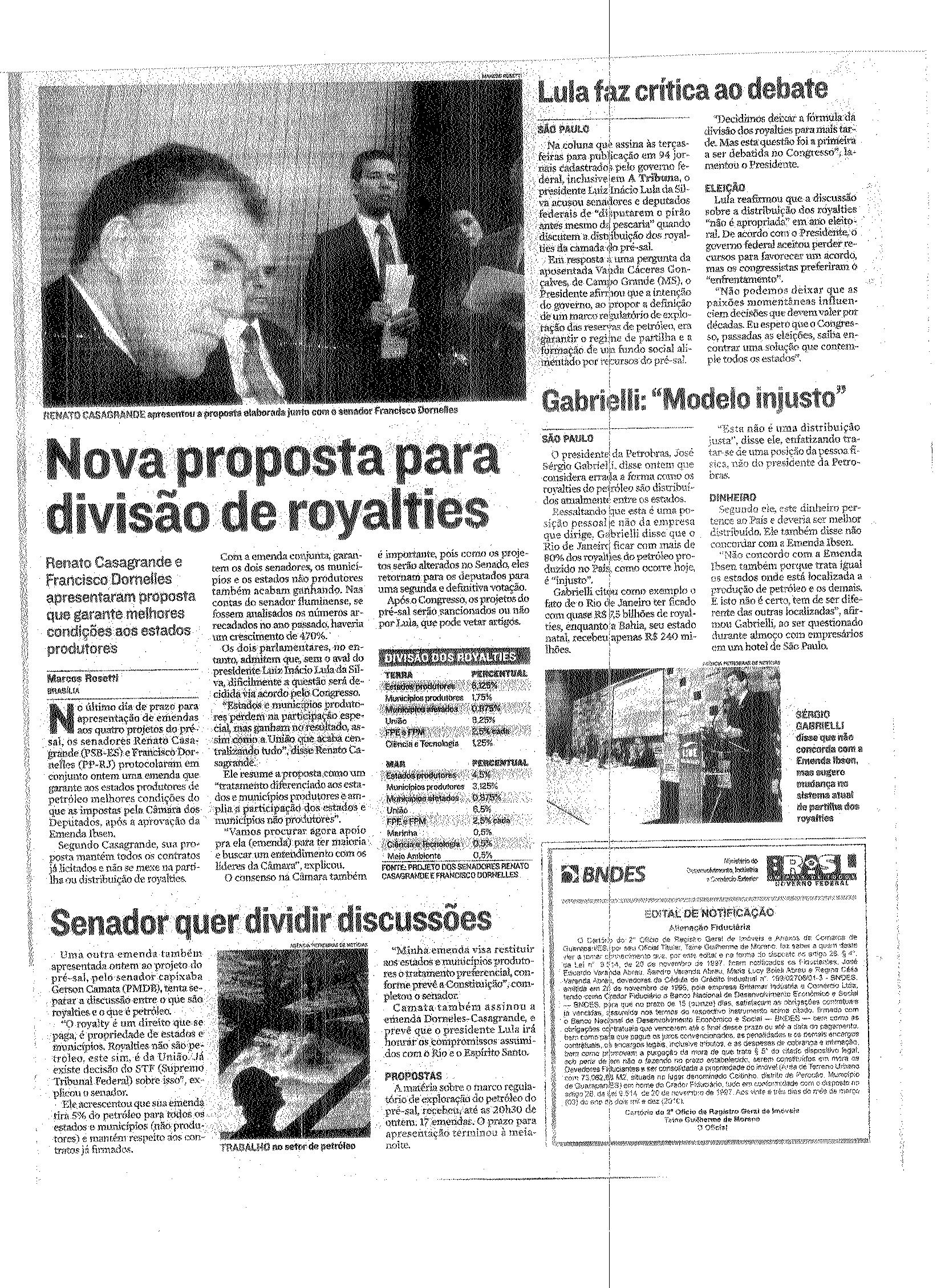 Nova proposta para divisão de royalties