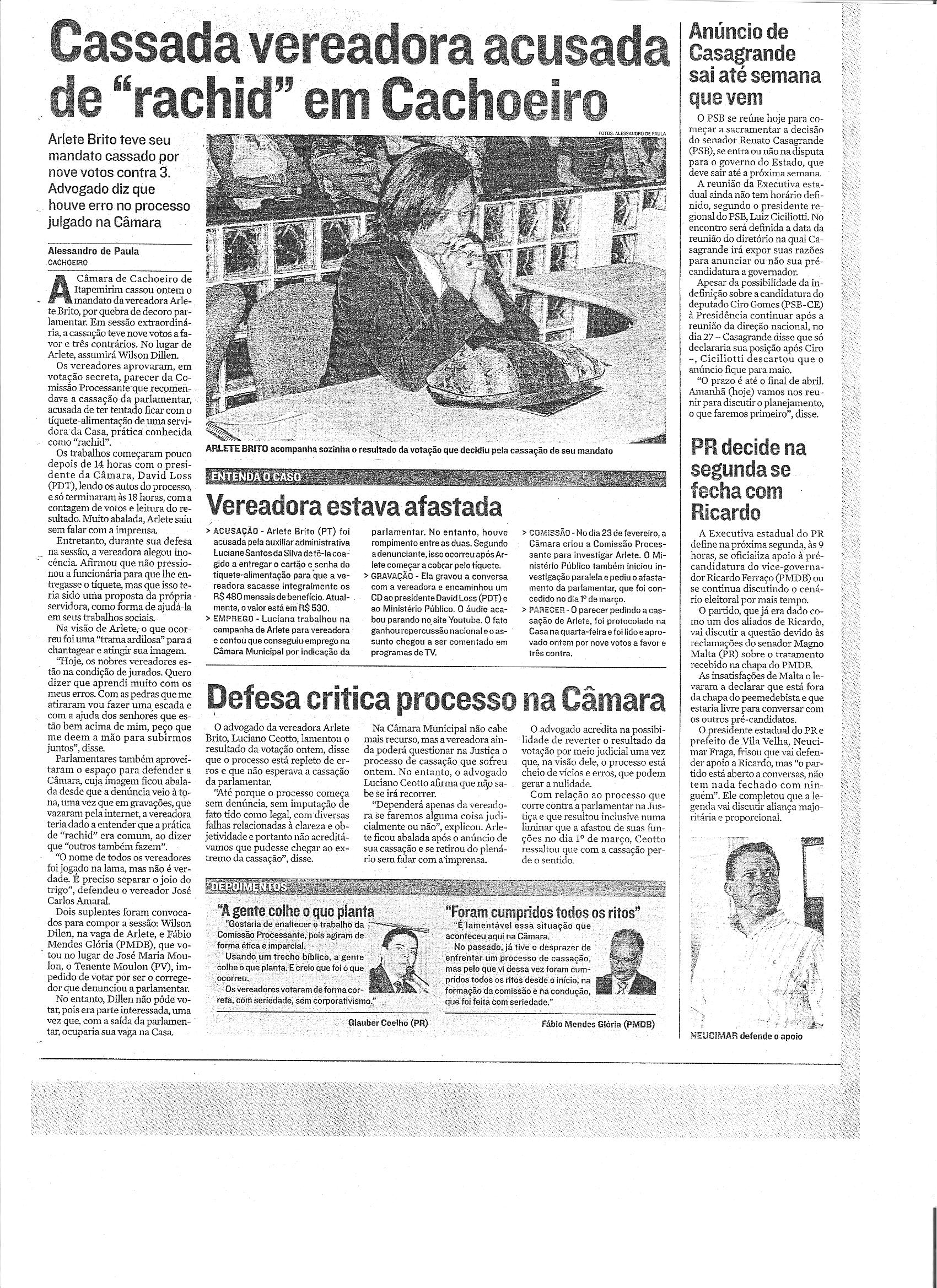Política - Cassada vereadora acusada de ´rachid´ em Cachoeiro