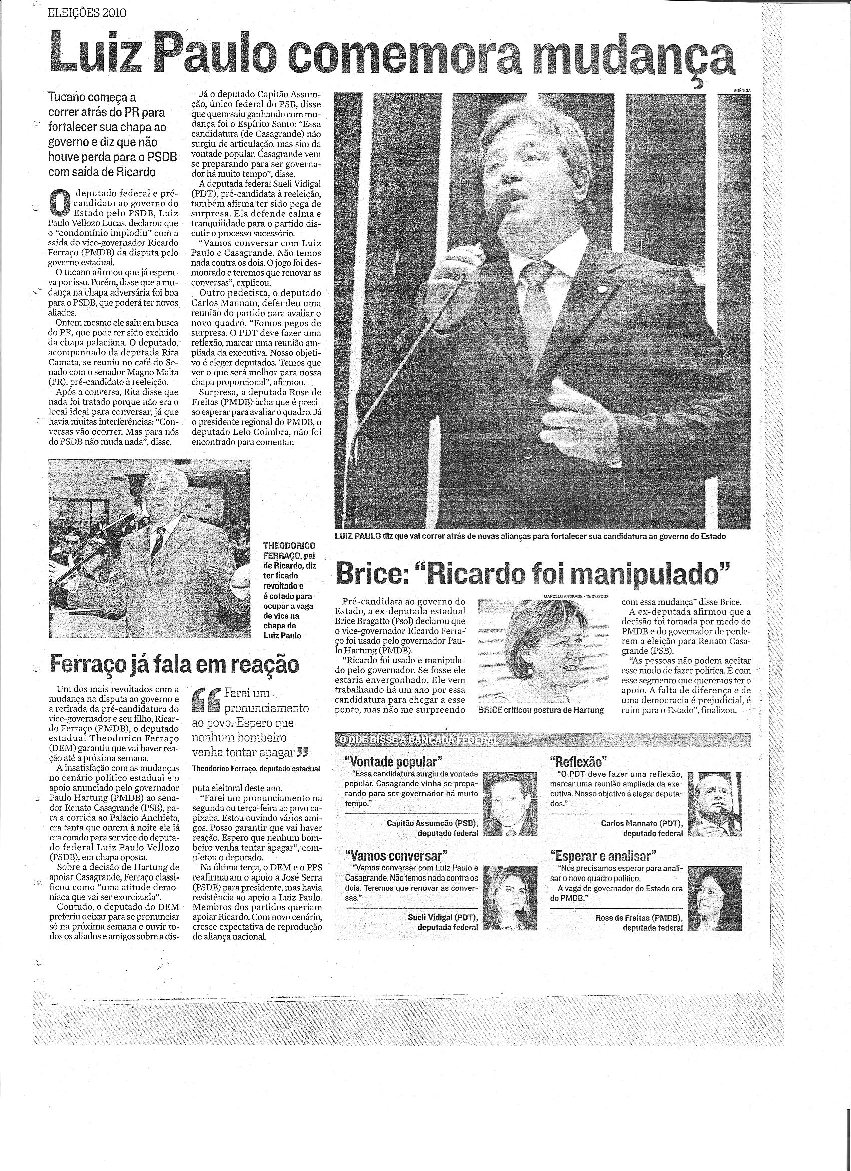 Luiz Paulo comemora mudança