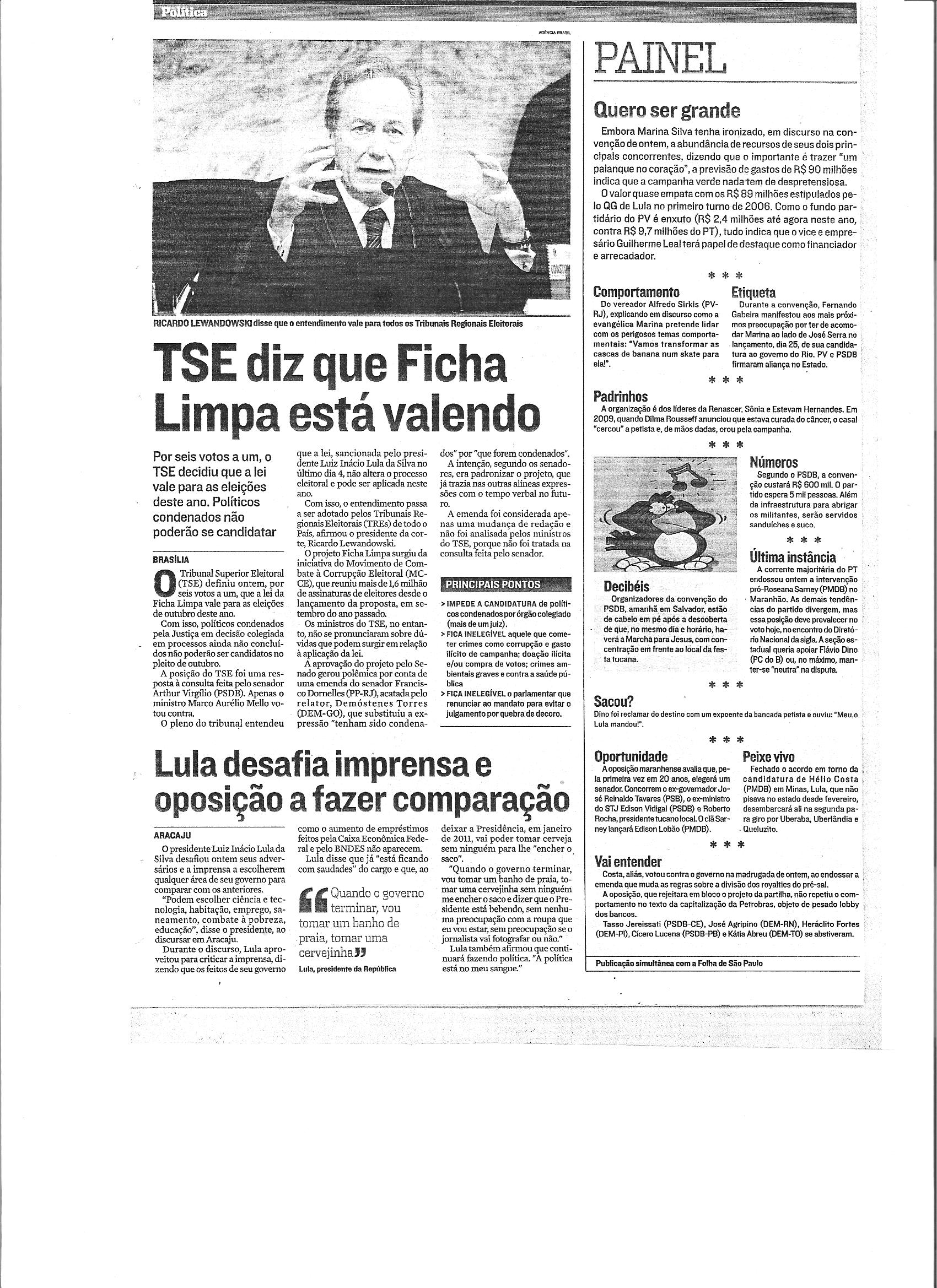 TSE diz que Ficha Limpa está valendo