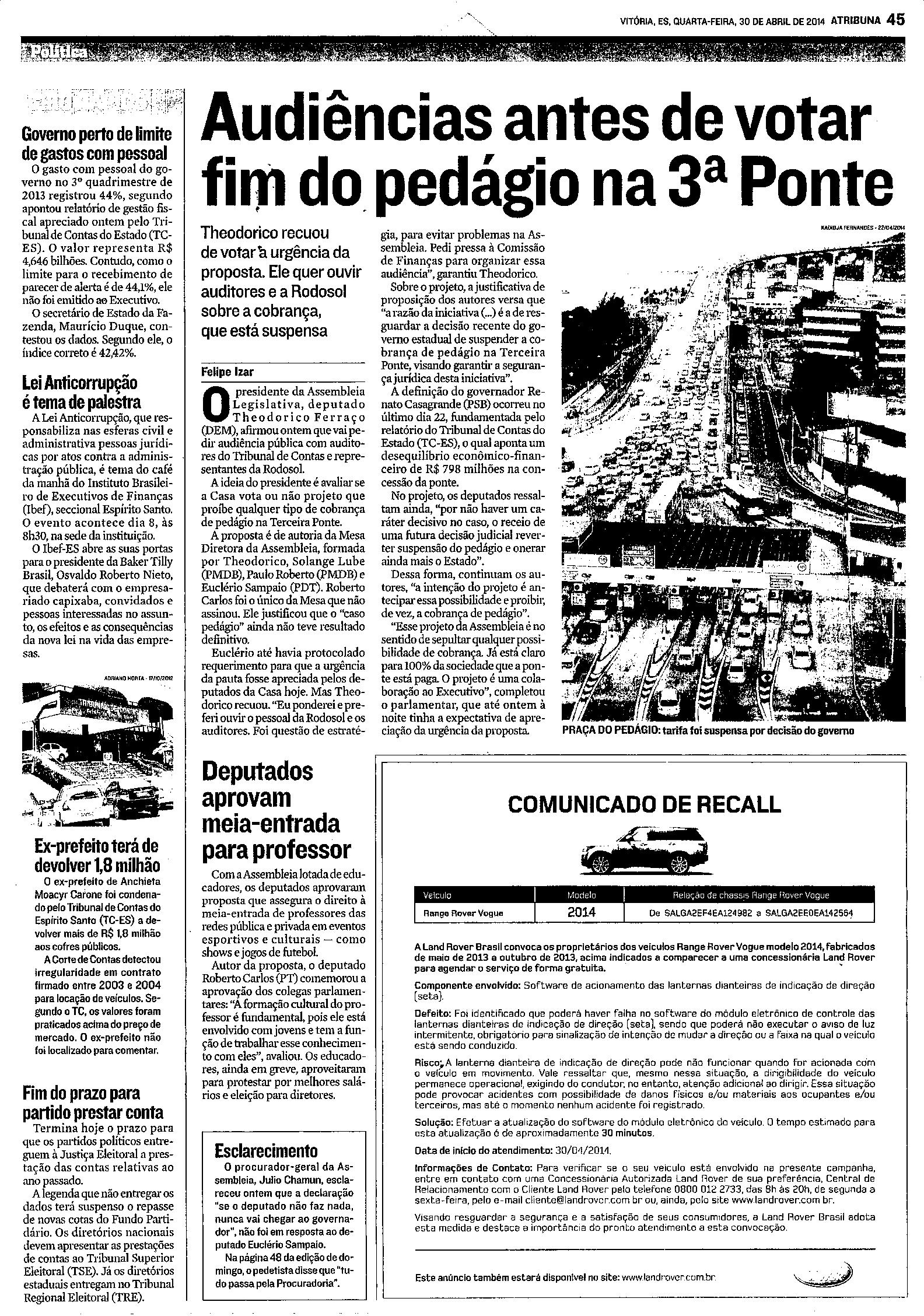 Audiência antes de votar fim do pedágio na 3° ponte