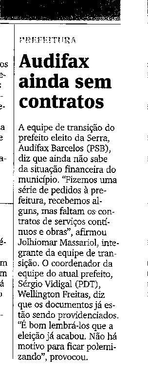 Prefeitura - Audifax ainda sem contratos