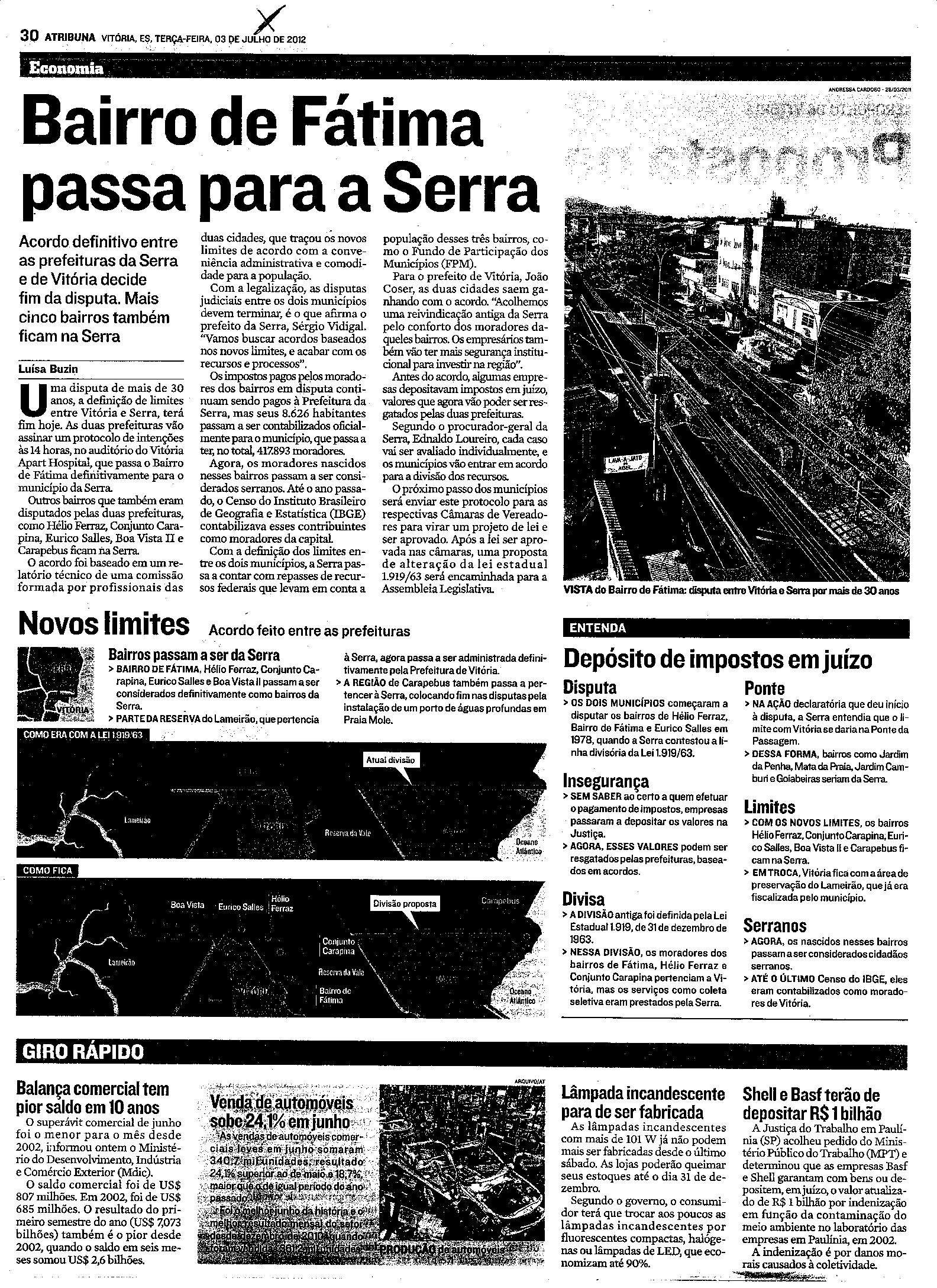 Bairro de Fátma passa para Serra