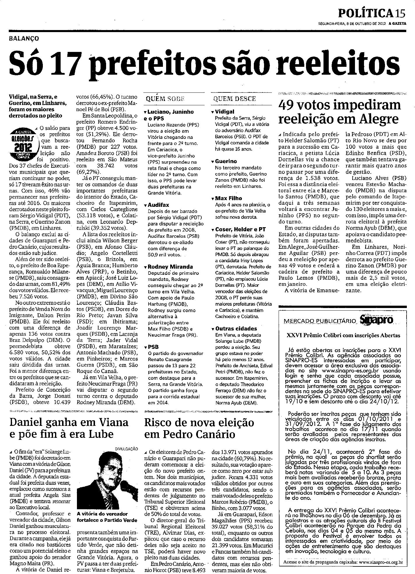 Balanço - Só 17 prefeitos são reeleitos