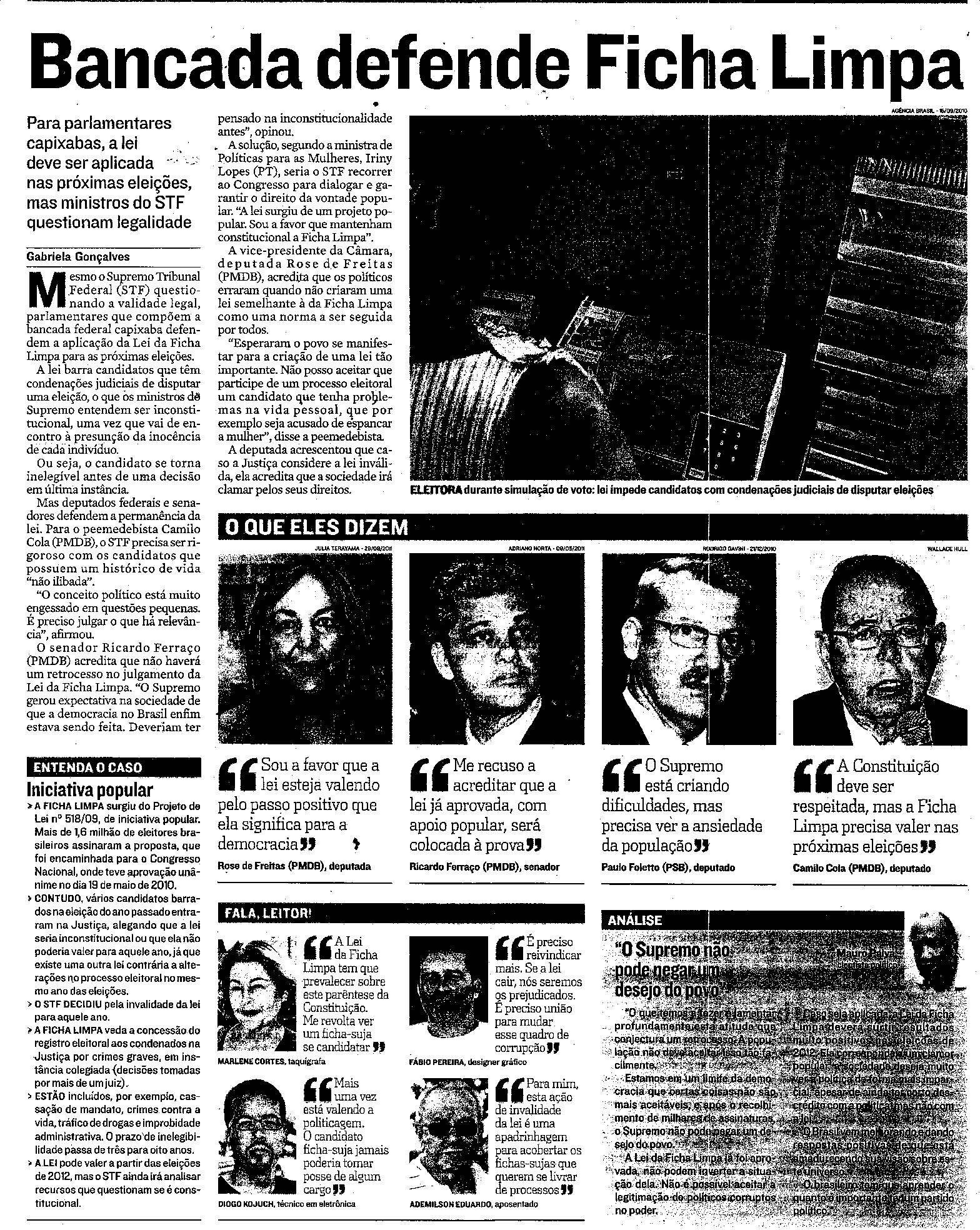 Bancada defende Ficha Limpa