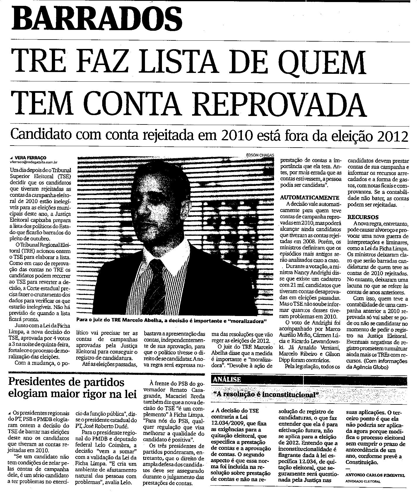 TRE faz lista de quem tem conta reprovada