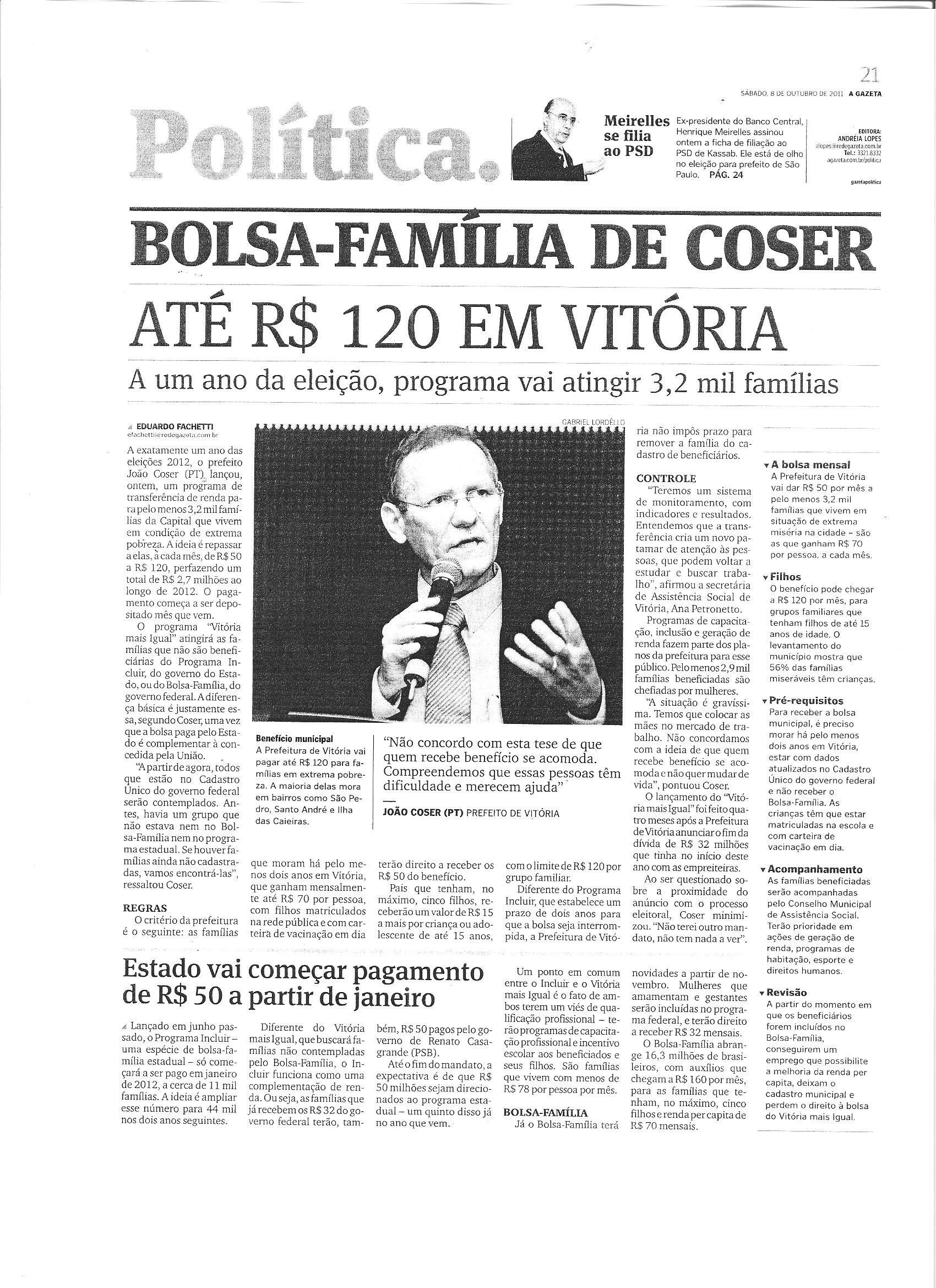 Bolsa - Família de Coser até R$ 120 em Vitória