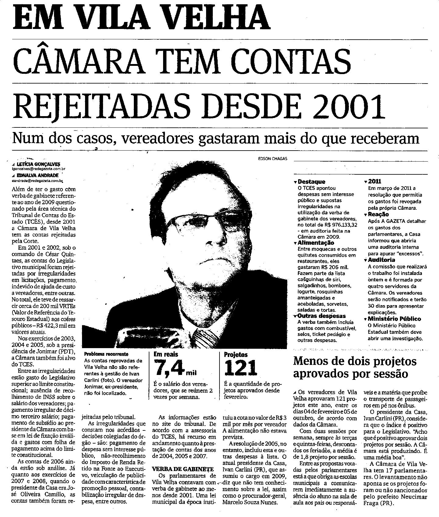 Câmara de Vila Velha tem contas rejeitadas desde 2001