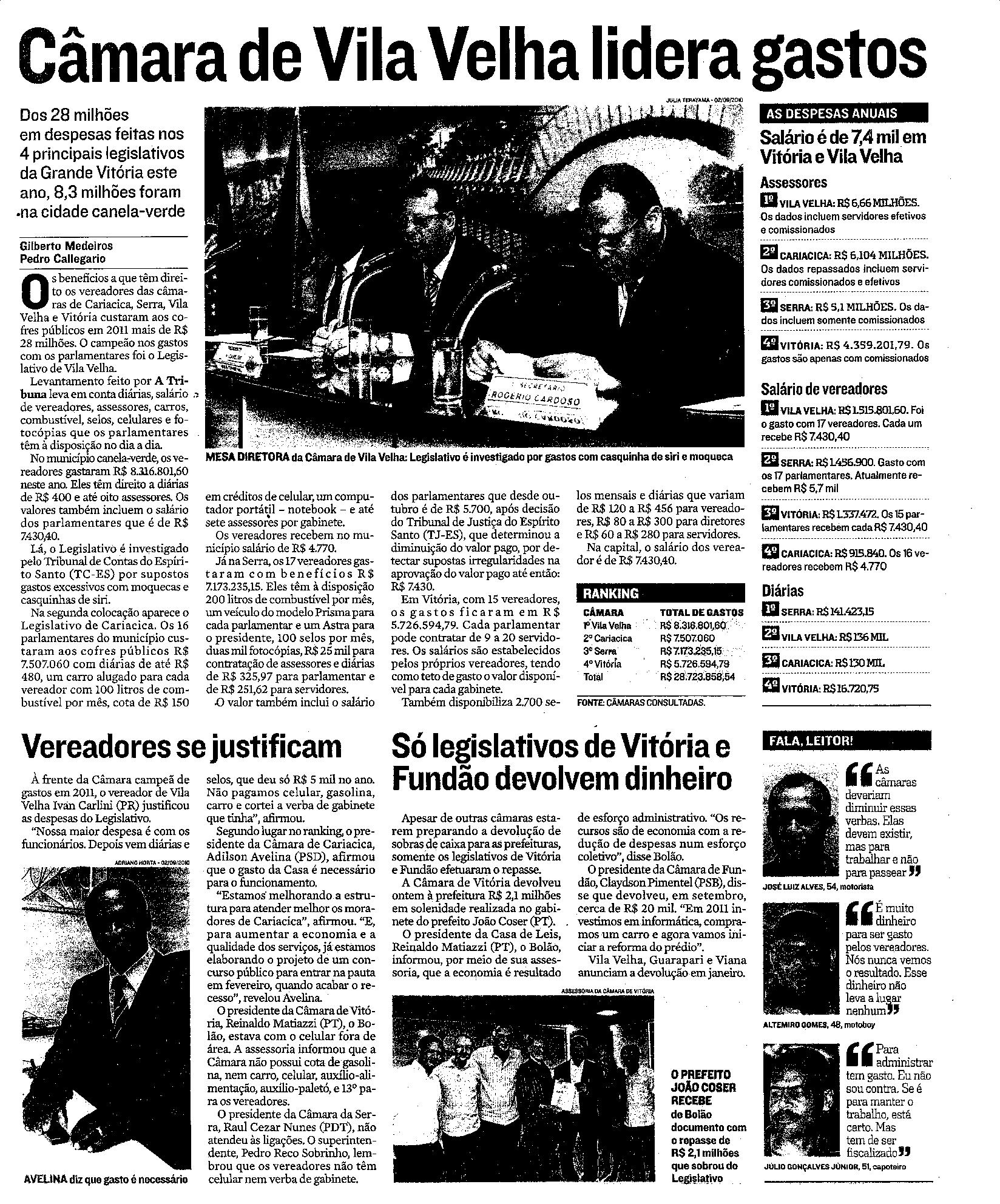 Câmara de Vila Velha lidera gastos