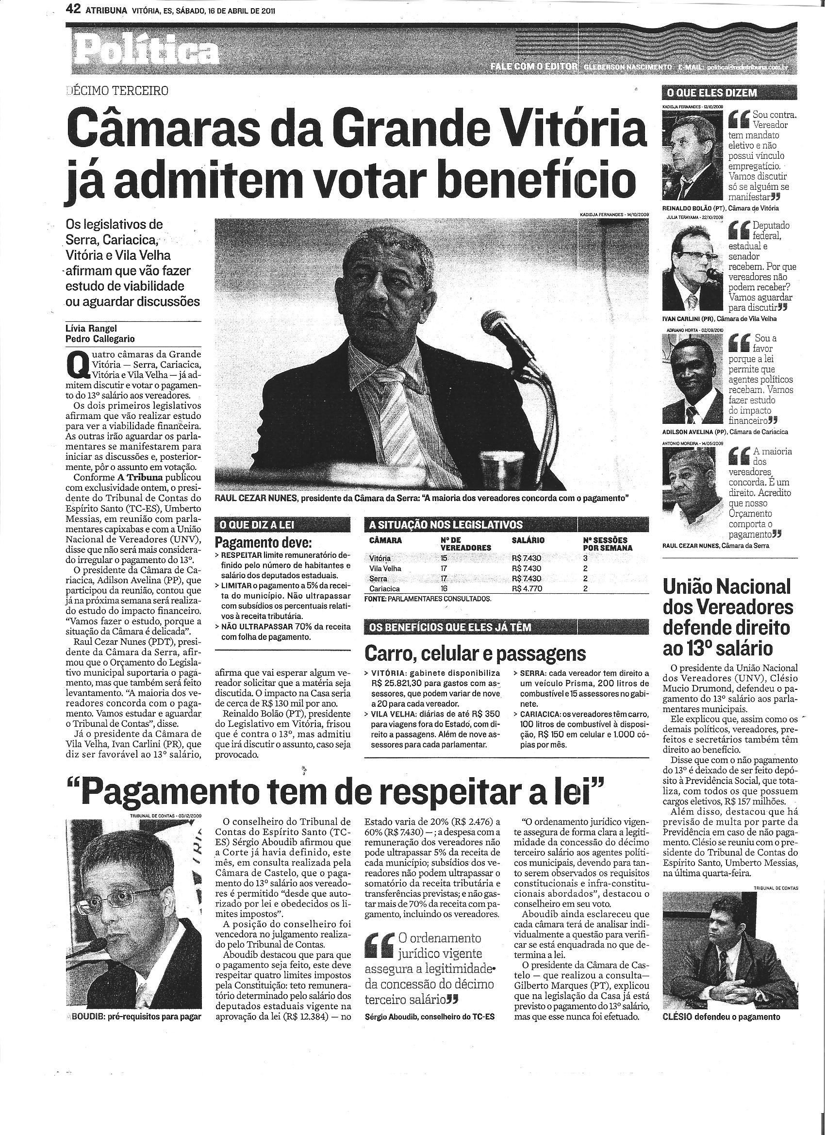 Câmaras da Grande Vitória já admitem votar benefício
