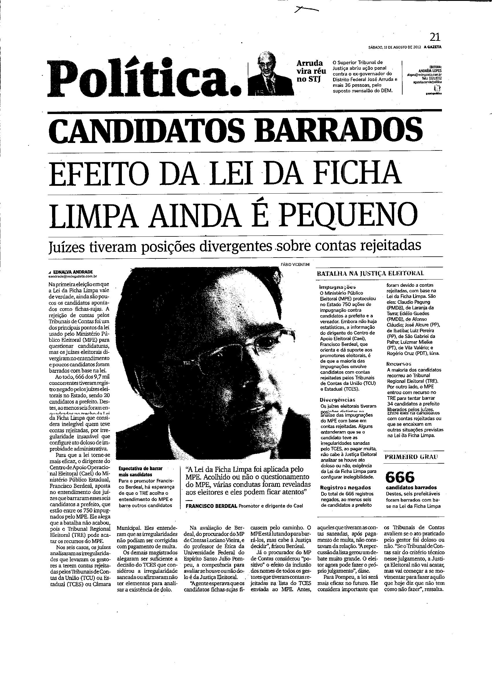 Candidatos Barrados: Efeito da lei ficha limpa ainda é pequeno