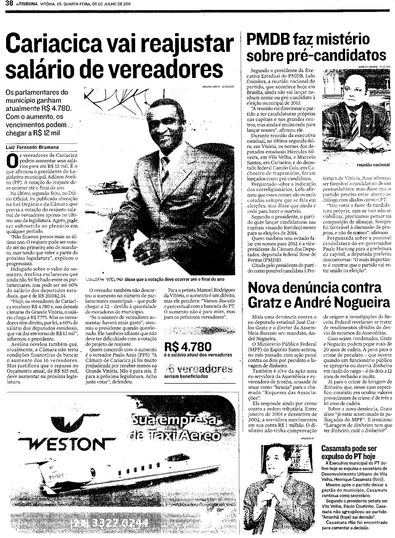 Cariacica vai reajustar salário de vereadores
