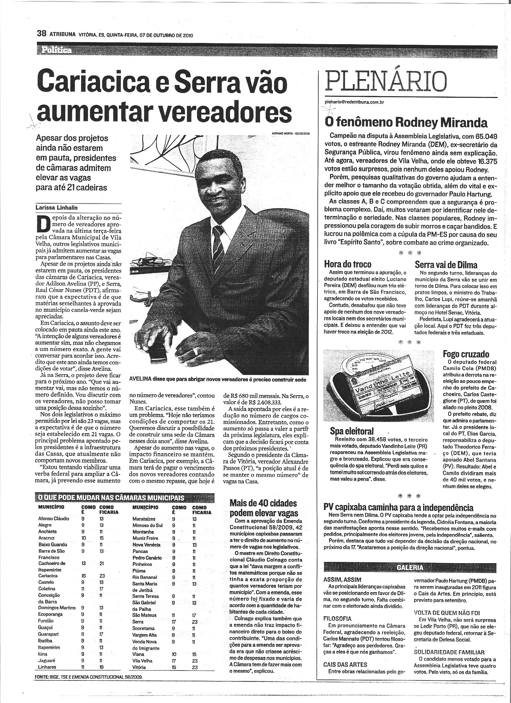 Cariacica e Serra vão aumentar vereadores