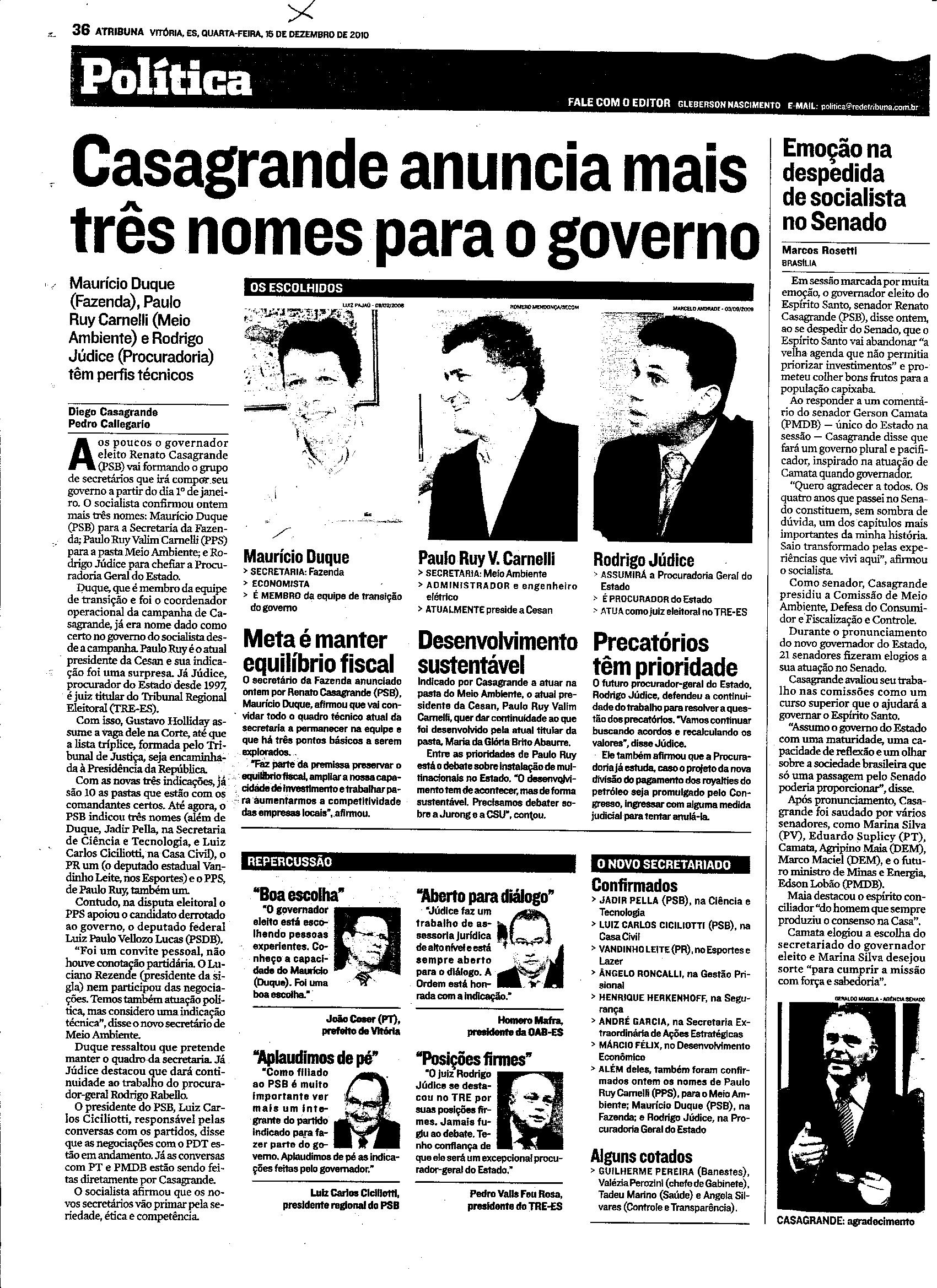 Casagrande anuncia novos secretarios
